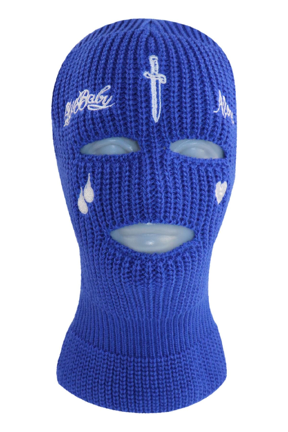 zirve şapka Saks Mavisi Kılıç Nakışlı 3 Gözlü Unisex Kar Maskesi