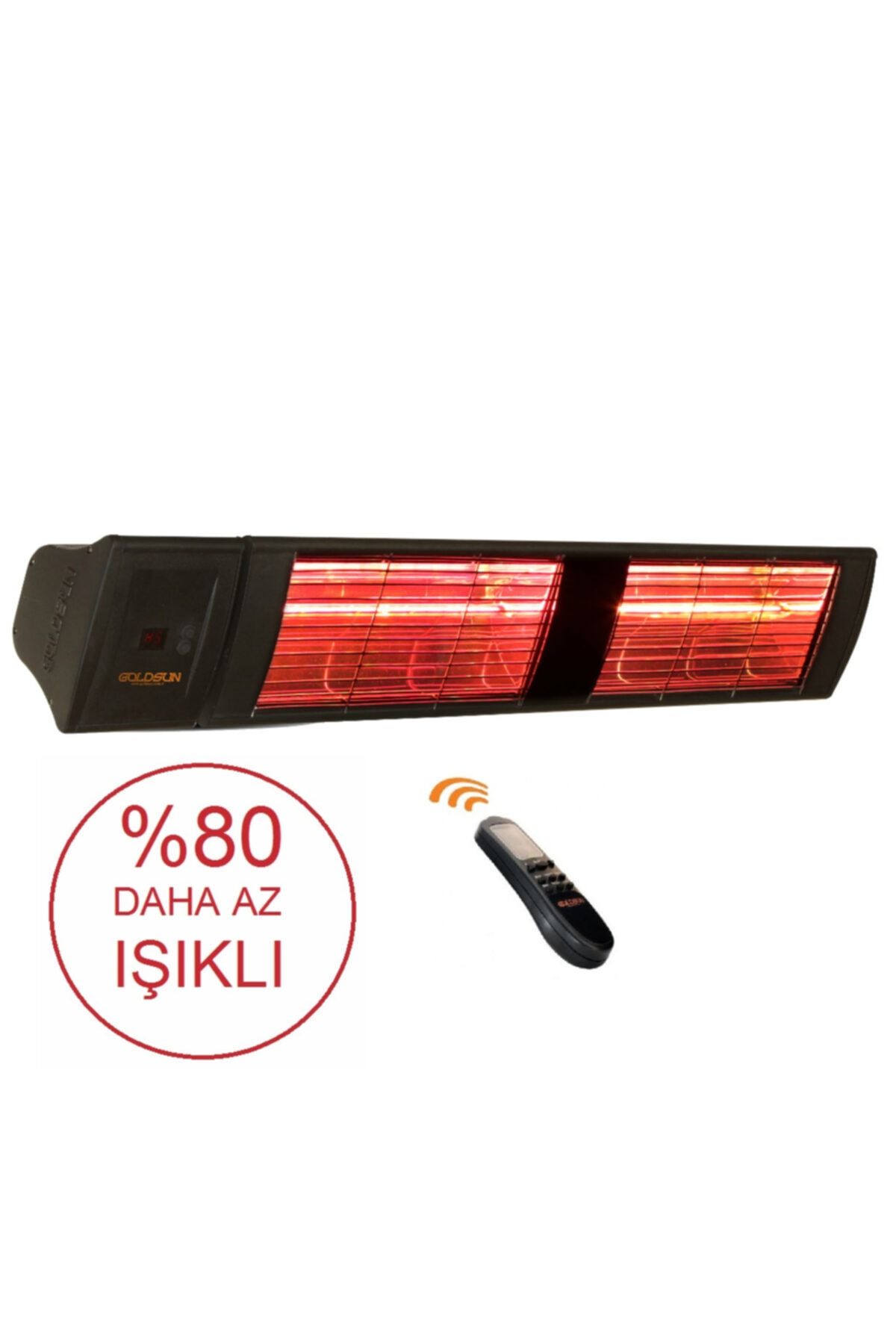 GOLDSUN Supra Plus 3000 W Kumandalı Az Işıklı Kademeli Suya Dayanıklı Elektrikli Dış Ortam Isıtıcısı