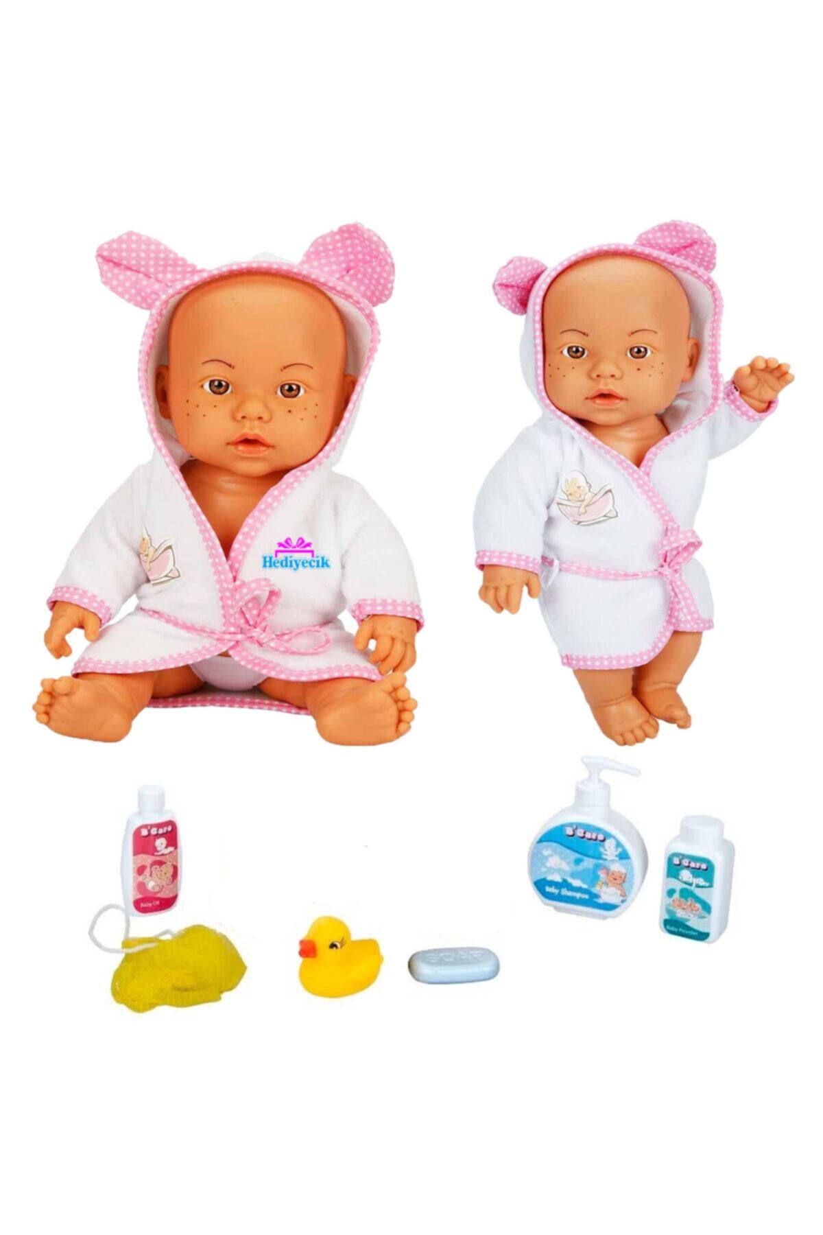 hediyecik Oyuncak Banyo Yapan Bornozlu Et Bebek Oyun Seti Pembe 35cm