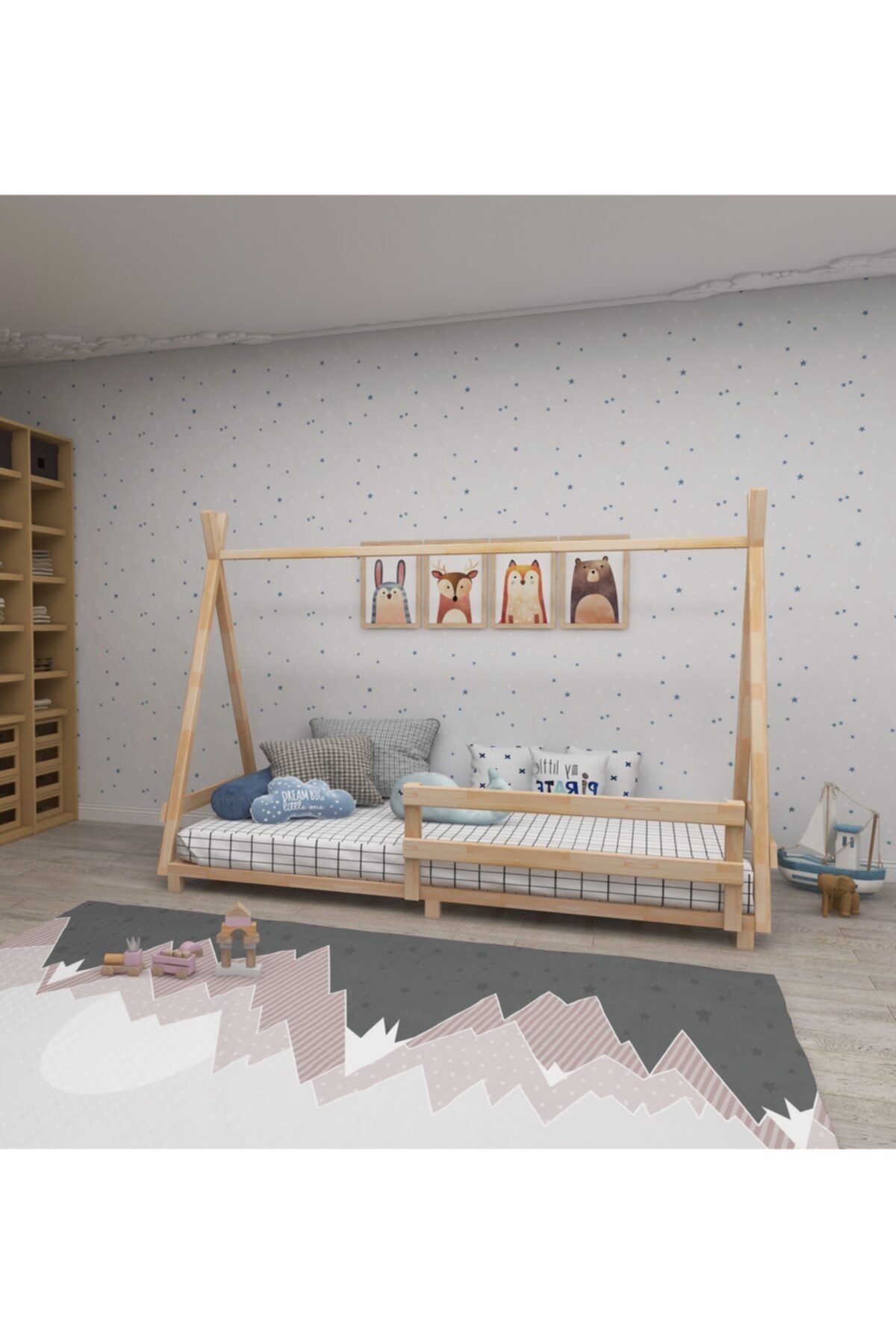 WOODFACE Panda Çocuk Montessori Yatak 190x90 Doğal Ahşap Doğal Renk Özel Tasarım