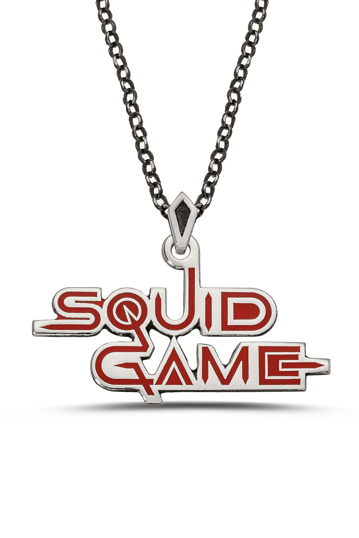 Anı Yüzük Squid Game Kolyesi 925 Ayar Gümüş Erkek Kırmızı Zincirli Model2