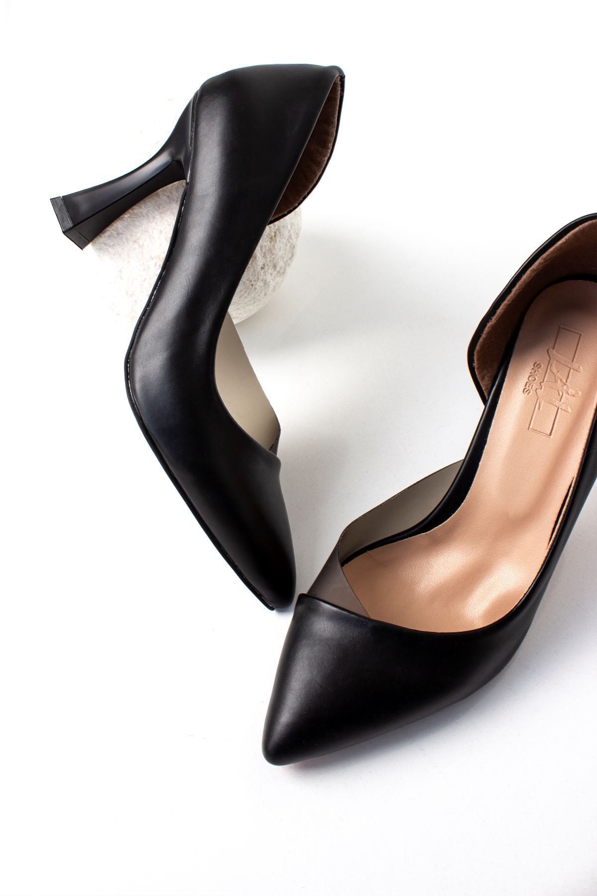 LAL SHOES & BAGS Shine Kadın Şeffaf Detaylı Topuklu Ayakkabı-siyah