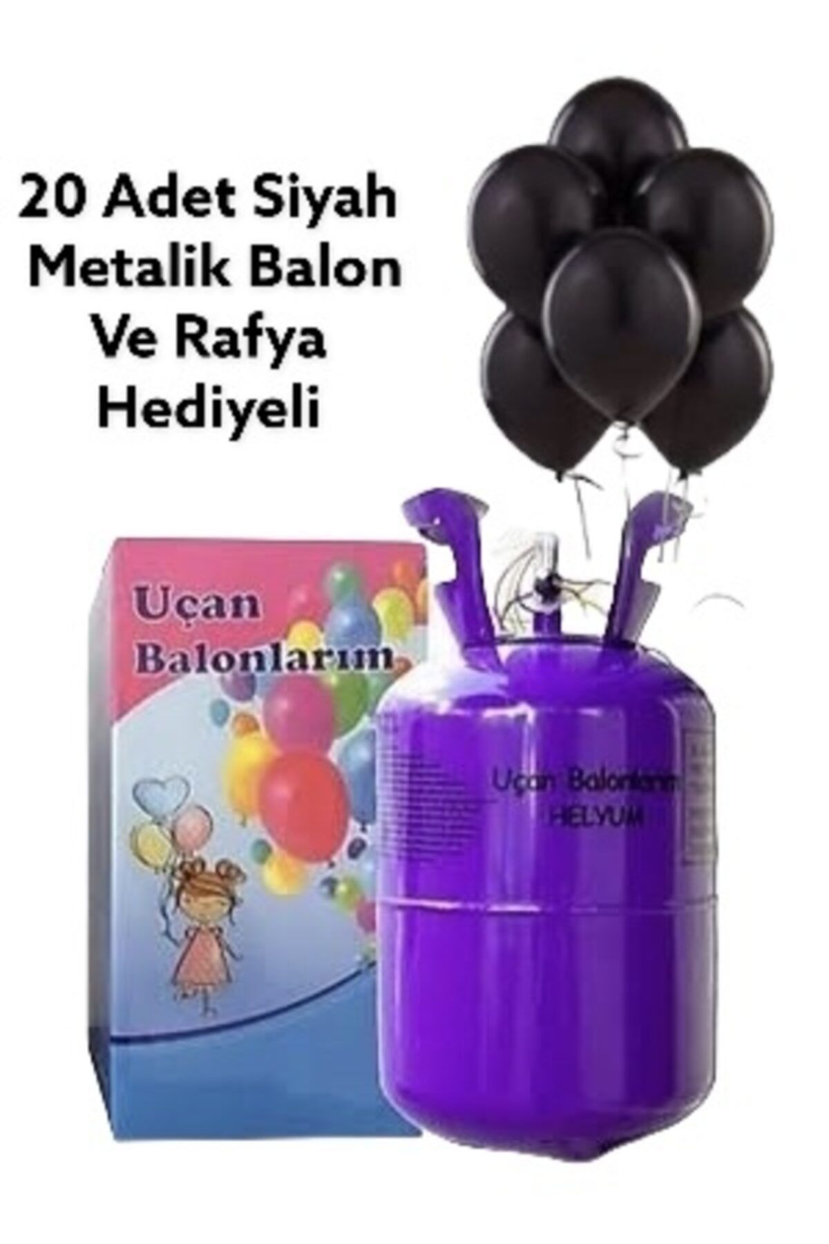 Kahramanlar Dünyası Helyum Gazı Kullan At Helyum Tüpü (20 Adet Siyah Metalik Balon Ve Rafya Hediyeli)