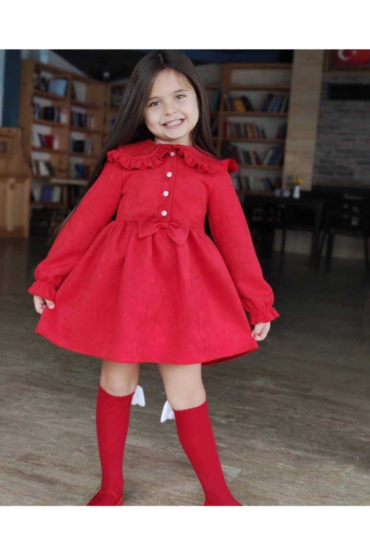 tunay moda Kırmızı Süet Elbise Ve Çorap Kombin