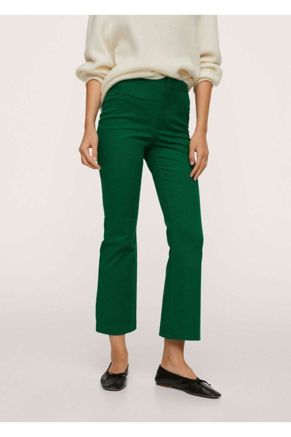MANGO Kadın Yeşil Kısa Ispanyol Paçalı Pantolon