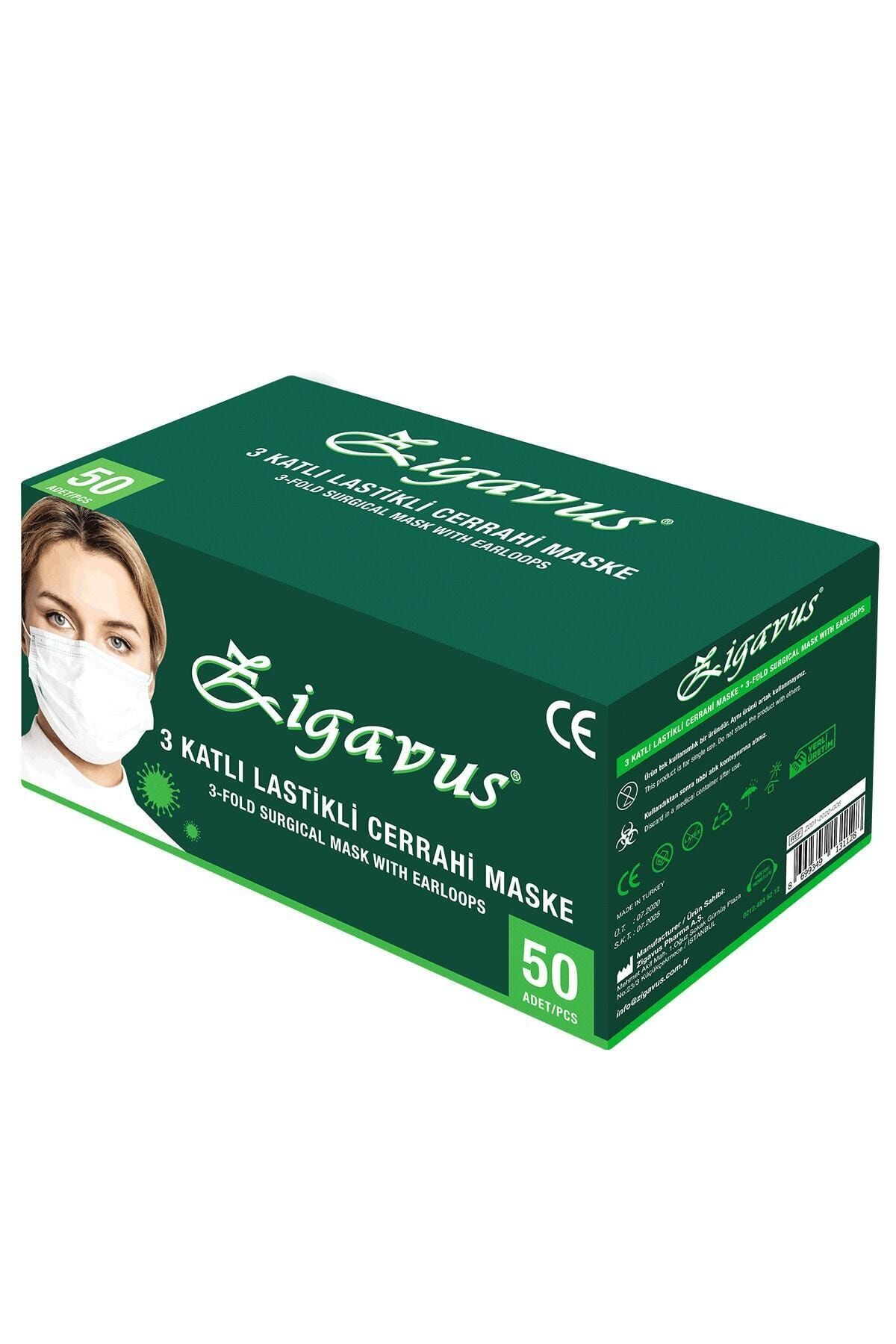 Zigavus 50 Adet Tek Kullanımlık Lastikli Telli 3 Katlı Cerrahi Koruyucu Yüz Maskesi