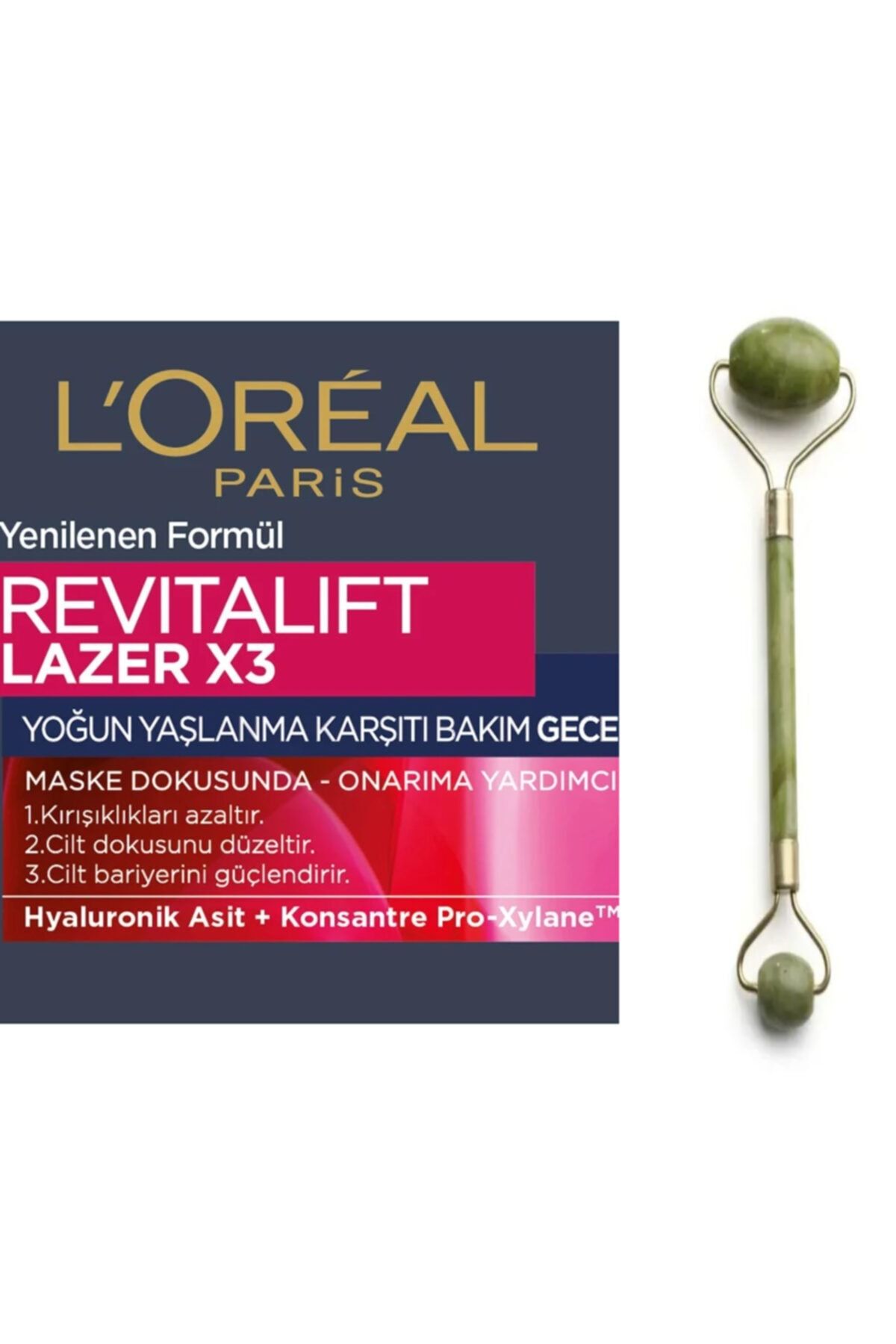 L'Oreal Paris Yaşlanma Karşıtı Gece Kremi - Dermo Expertise Revitalift Laser X3 50 Ml + Yeşimtaşı Masaj Aleti