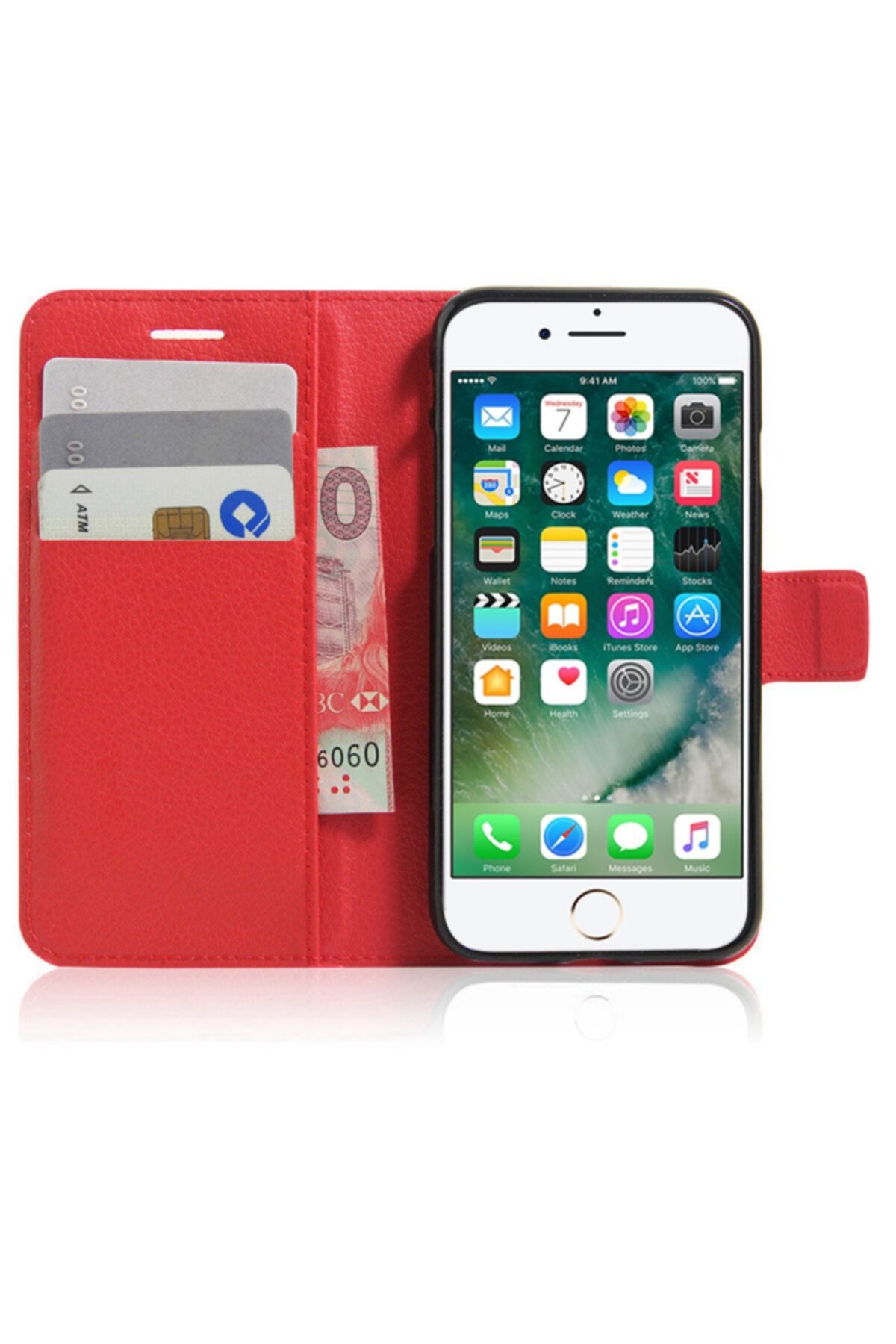 Microsonic Cüzdanlı Deri Iphone 8 Plus Kılıf Kırmızı