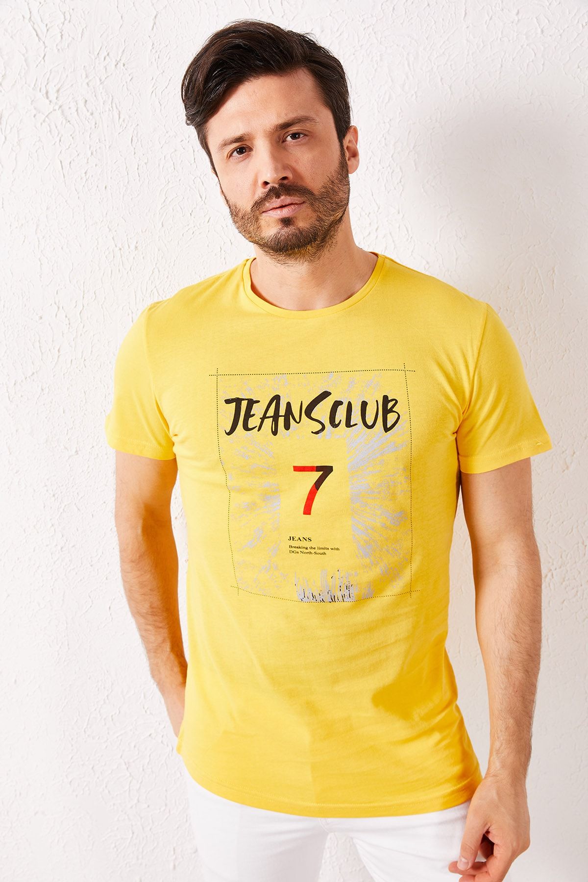 Zafoni Erkek Sarı 7 Baskılı T-shirt