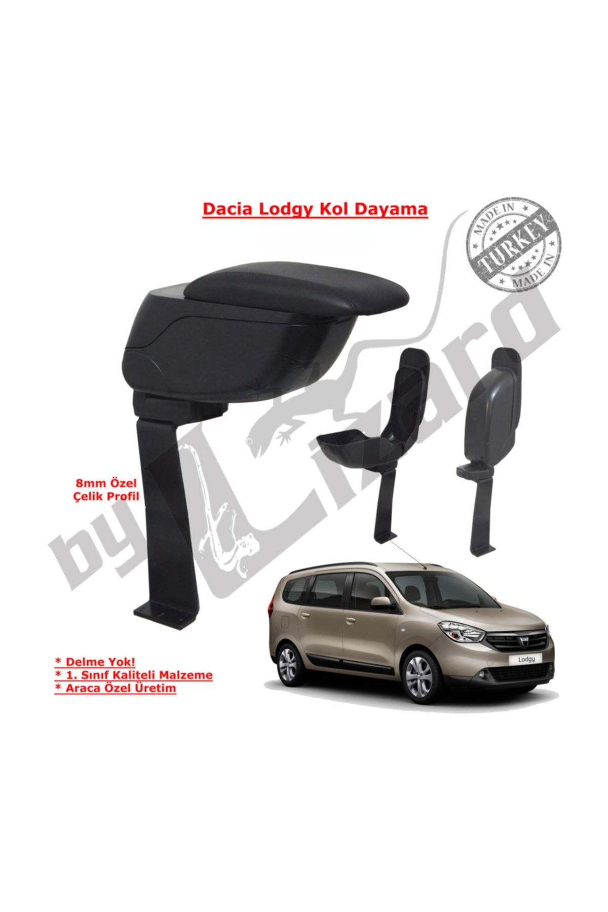 ByLizard Dacia Lodgy Delmesiz Çelik Ayaklı Sürgülü Kolçak Siyah