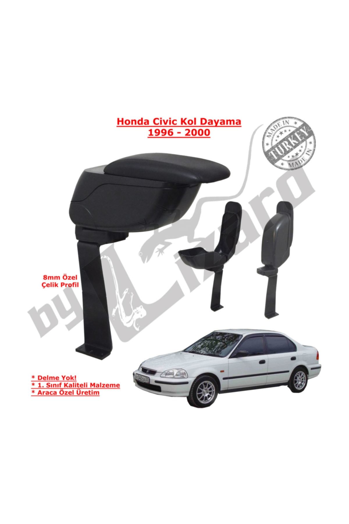 ByLizard Honda Civic Vı 1996-2000 Delmesiz Çelik Ayaklı Kolçak Siyah