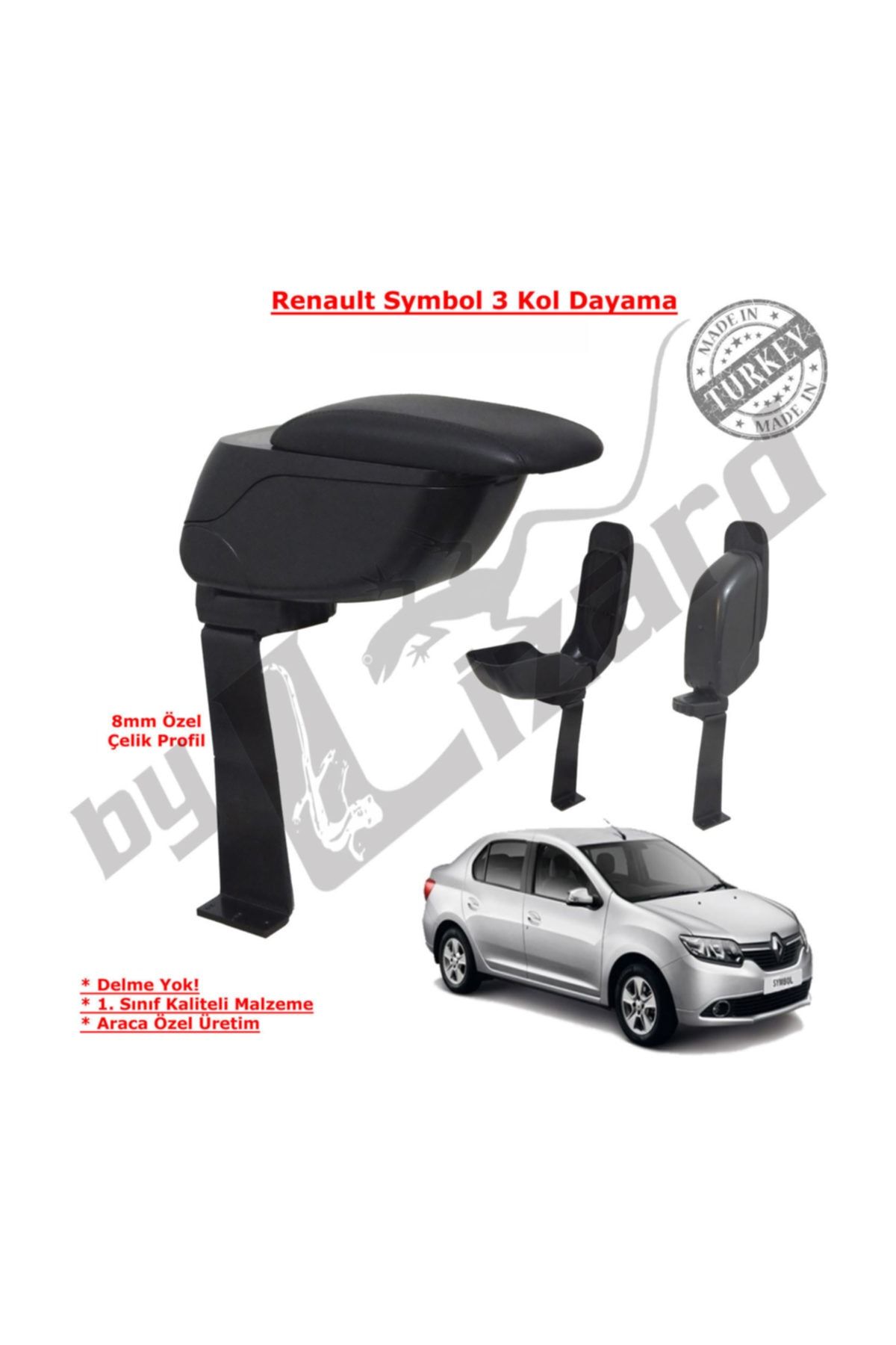 ByLizard Renault Symbol 2013-2019 Delmesiz Çelik Ayaklı Kolçak Siyah