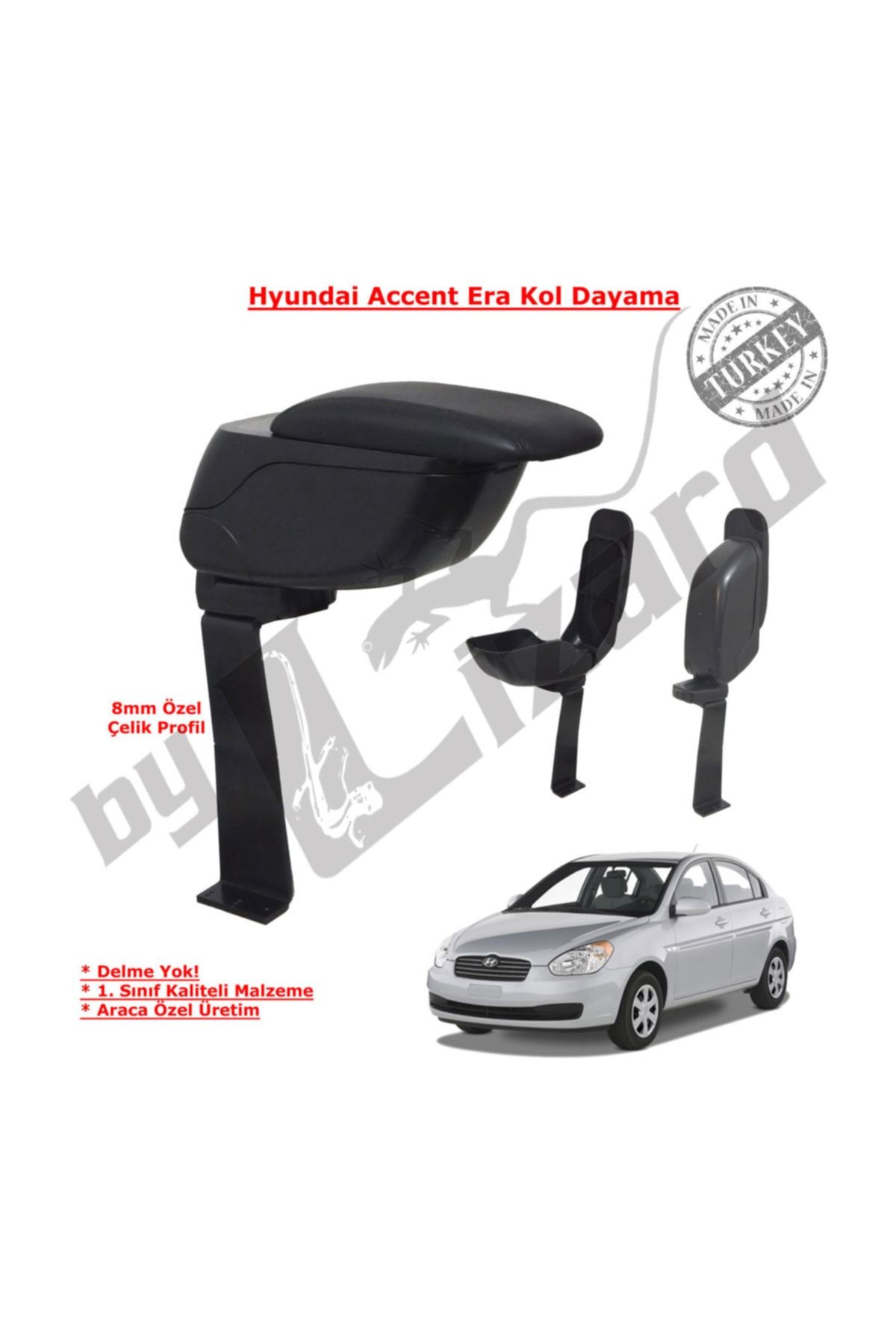 ByLizard Hyundai Accent Era Delmesiz Çelik Ayaklı Sürgülü Kolçak Siyah
