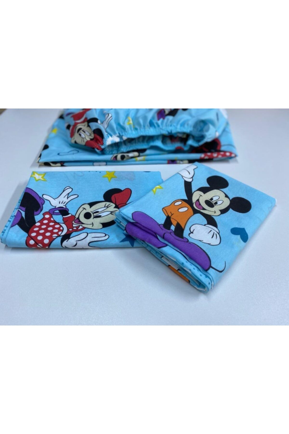 Pınar Home Mavi Dokuma Mickey Mouse Tek Kişilik Lastikli Çarşaf 100x200 cm1 Adet Kapaklı Yastık Kılıfı