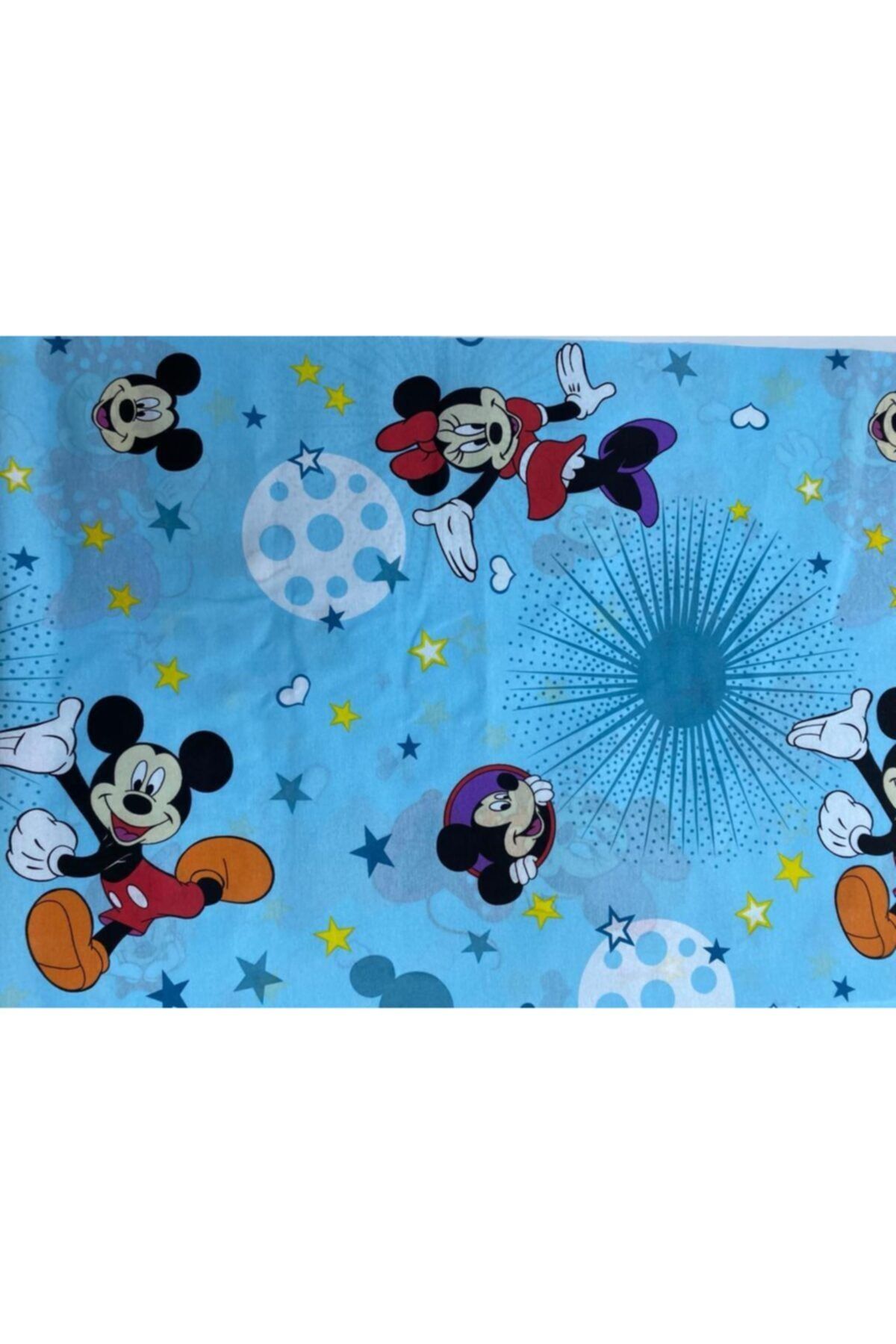 Pınar Home Mavi Dokuma Mickey Mouse Ara Boy Lastikli Çarşaf 120x200 cm 1 Adet Kapaklı Yastık Kılıfı