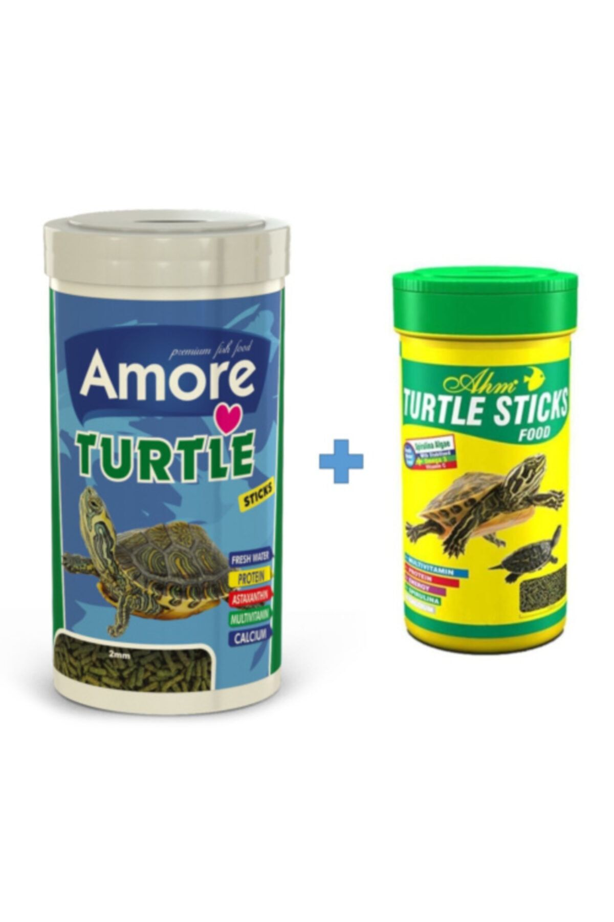 AMORE Turtle Sticks 1000ml Ve Ahm Turtle Sticks 250ml Kutu Kaplumbağa Yemi