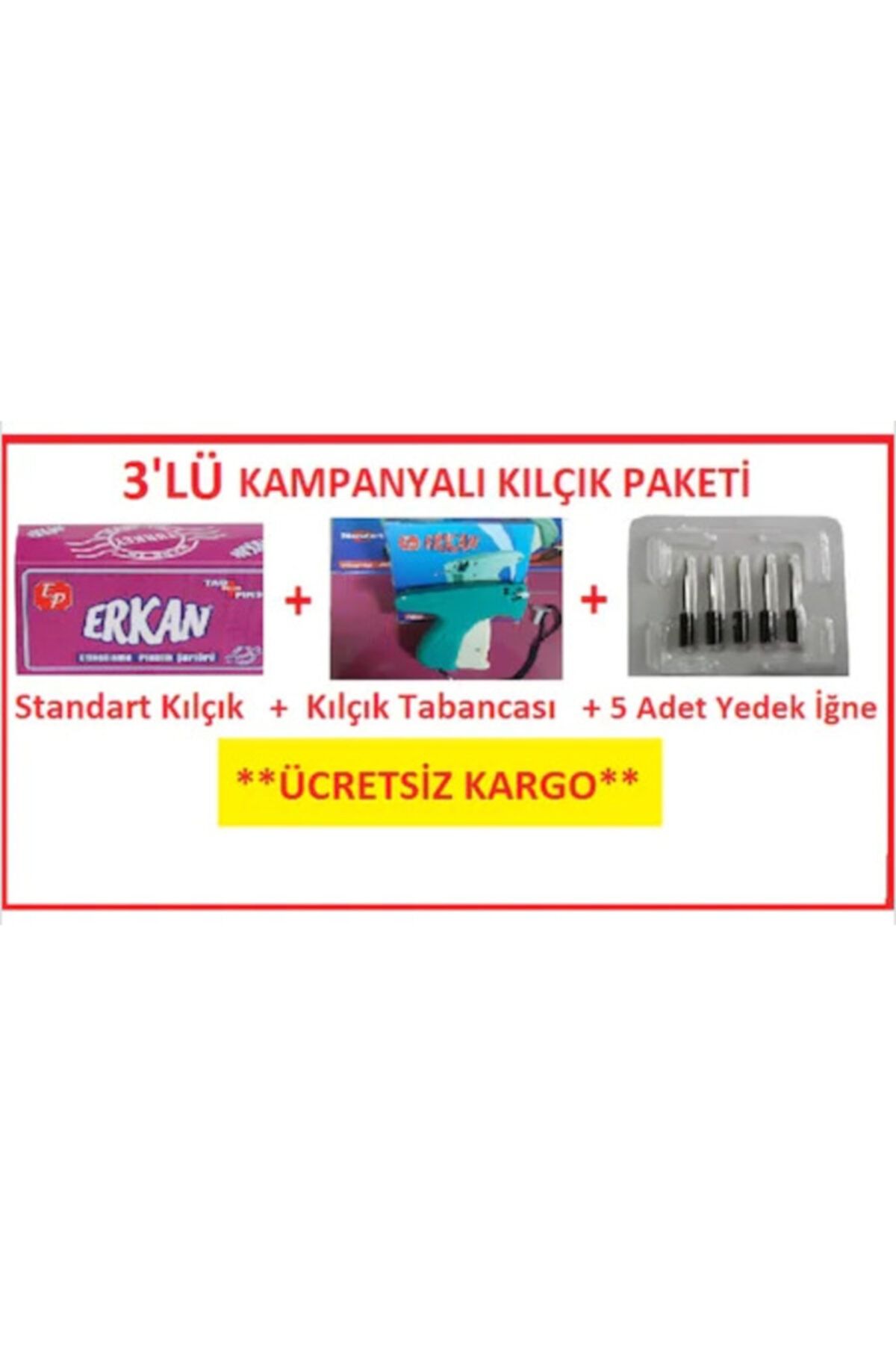 ERKAN 45mm Tekstil Kılçığı + Kılçık Tabancası + 5 Adet Tabanca Iğnesi