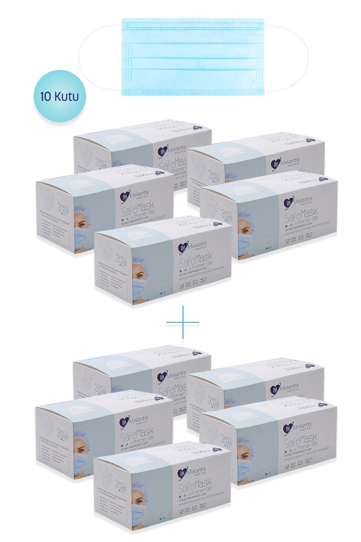 Melantis Medikal Tek Kullanımlık 3 Katlı Telli Cerrahi Maske 50 Adet X 10 Kutu Mavi