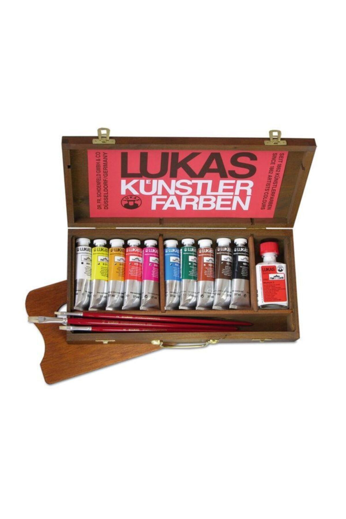 Lukas Berlin Suyla Karışabilen Yağlı Boya Ahşap Kutulu 10 Renk X 37 ml 3 Fırça Medyum Palet