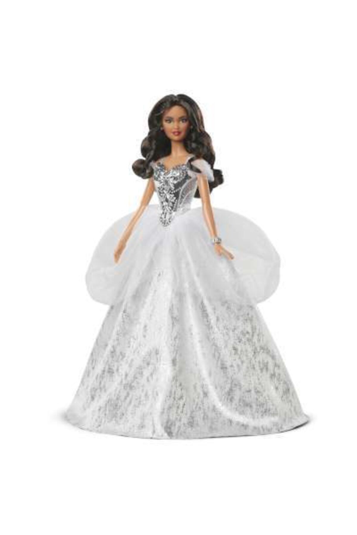 Barbie 2021 Mutlu Yıllar Bebeği Dalgalı Siyah Saçlı, 30 cm gümüş Rengi Elbiseli Gxl20