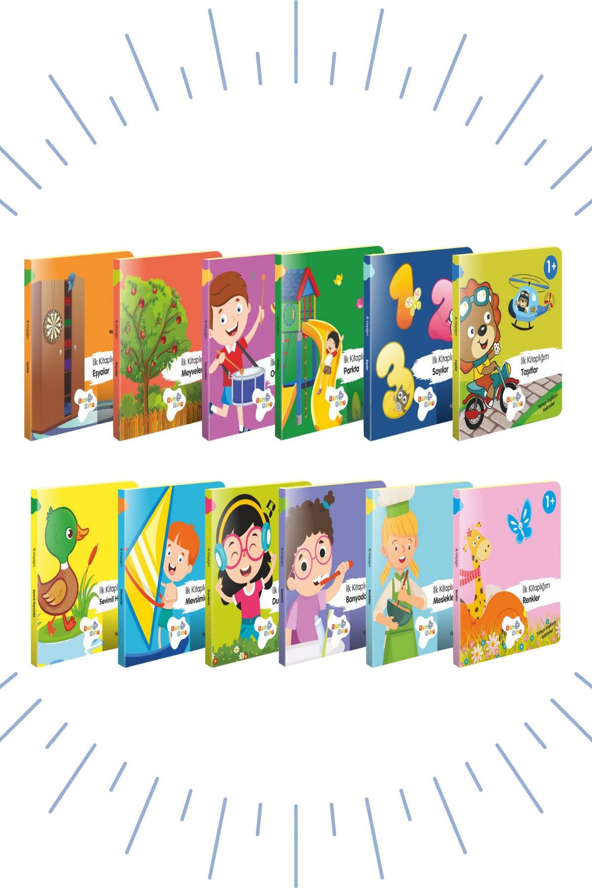 Bonkido "ilk Kitaplığım" Bebek Kitapları 12'lı Set (türkçe - Ingilizce Kelimeler)