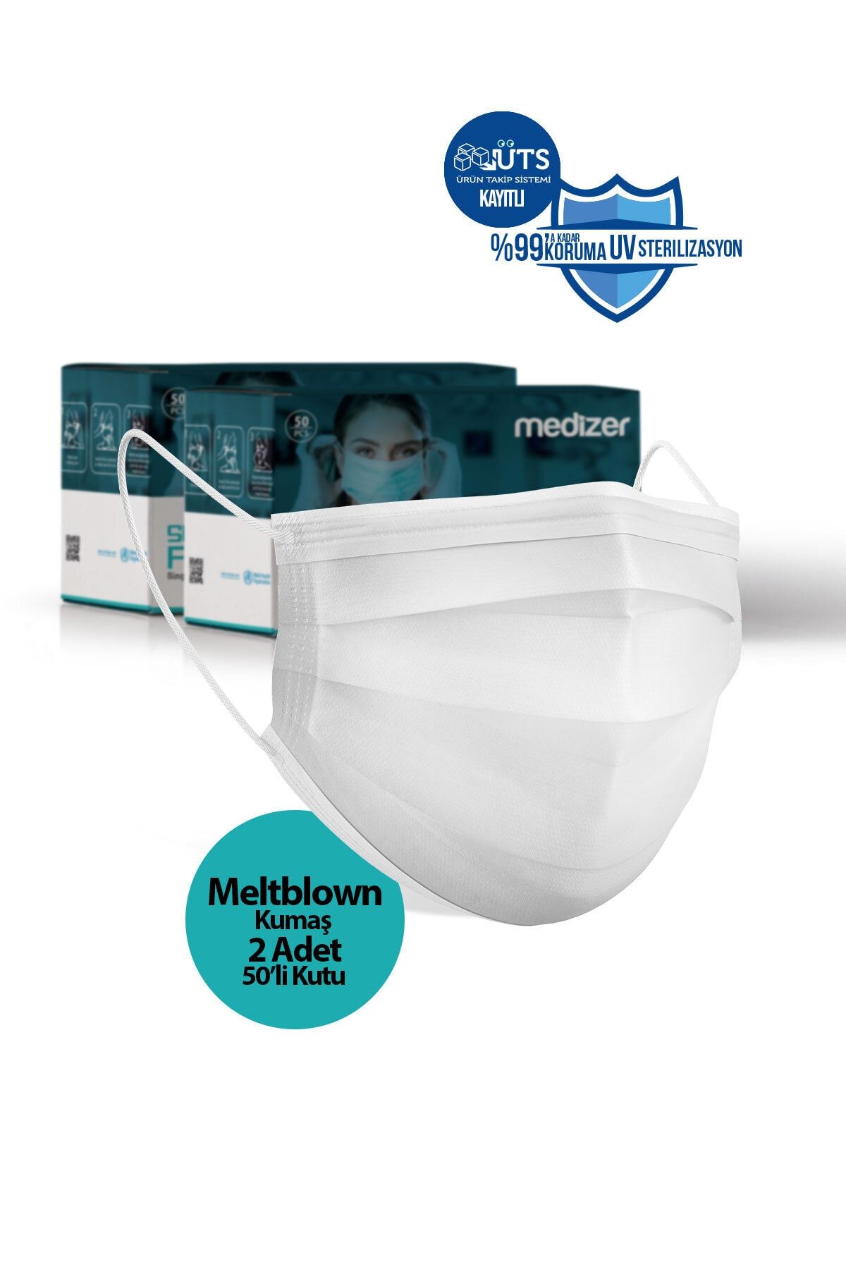 Sabomar Medizer Meltblown Beyaz Cerrahi Maske 100 Adet - Telli