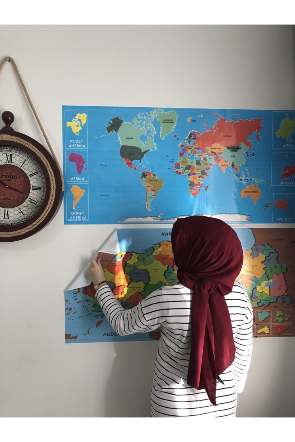 Tutunabilir Kağıt Dekoratif Tablo Eğitici Türkiye Ve Dünya Haritası Çocuk Duvar Sticker Yazı Tahtası Kağıt Tahta 2 Set