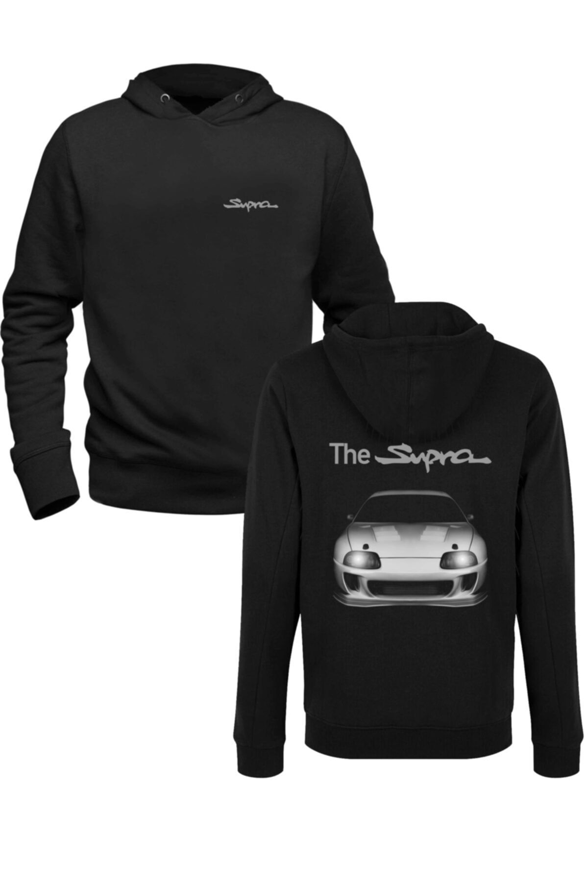 Alfa Tshirt Araba Toyota Supra Tasarımlı Baskılı Siyah Ön Arka Baskılı Sweatshirt