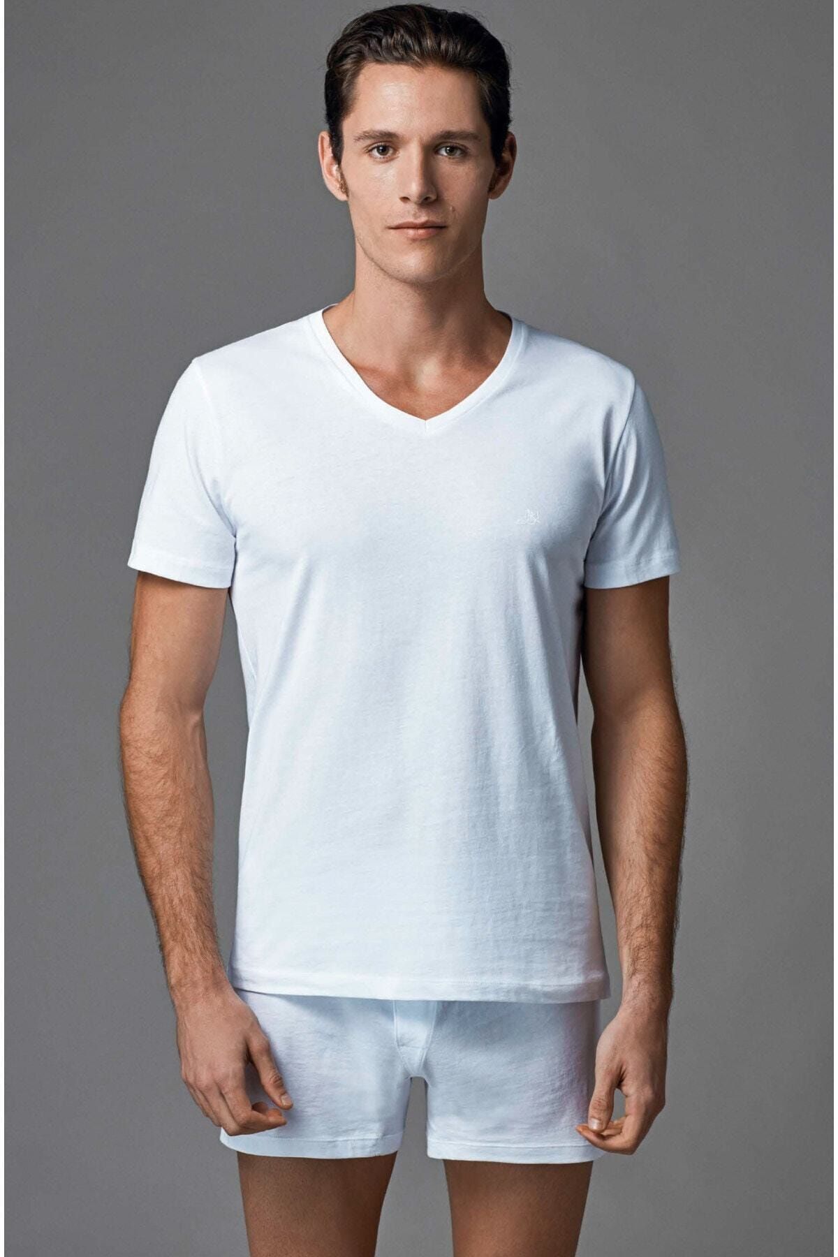 Eros Erkek Beyaz V Yaka T-shirt 2 Li Ers039