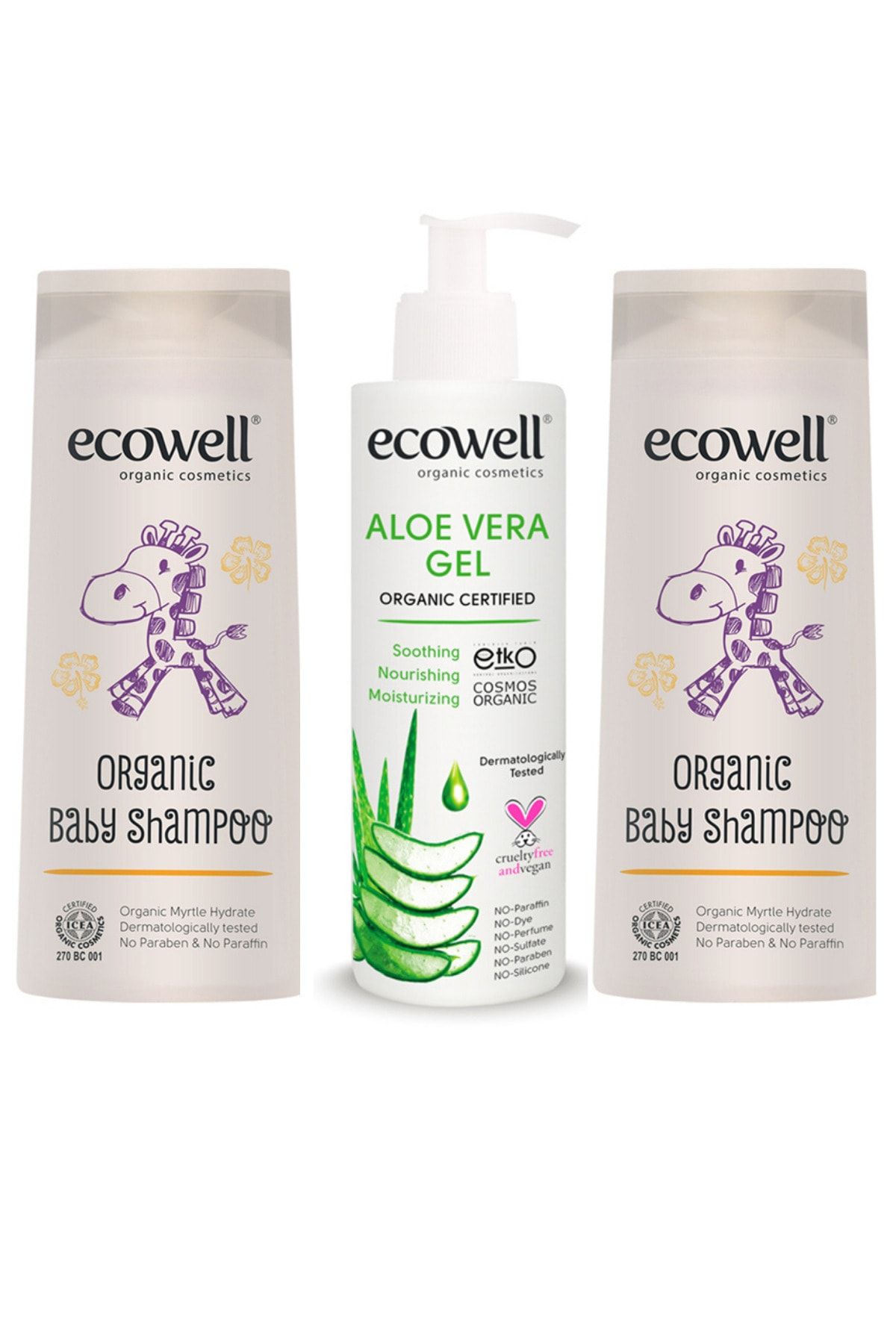 Ecowell Organik Bebek Şampuanı 2 Adet (2x300 Ml.) + Organik Aloe Vera Jel 200 Ml.