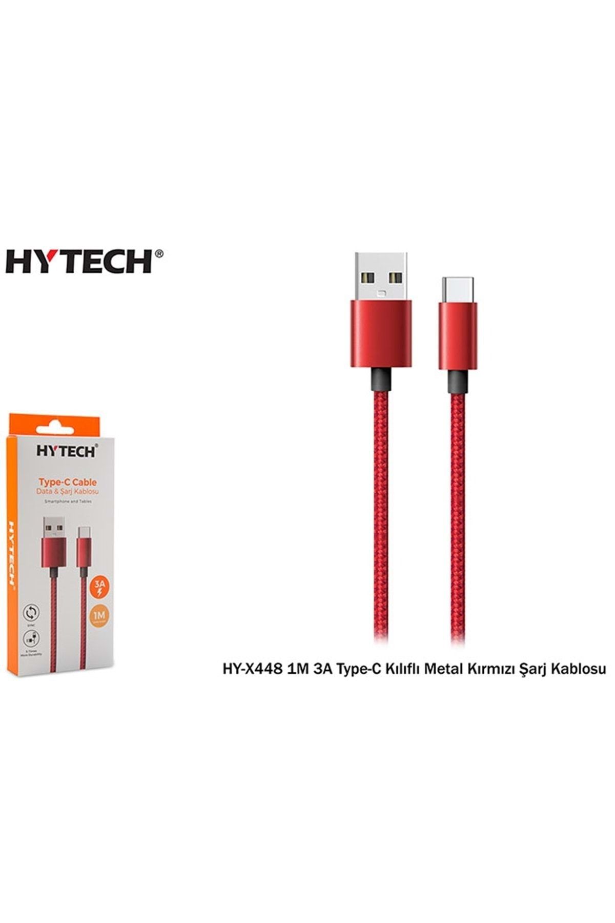 Hytech Hy-x448 1 Metre 3a Type-c Kılıflı Metal Kırmızı Şarj Kablosu