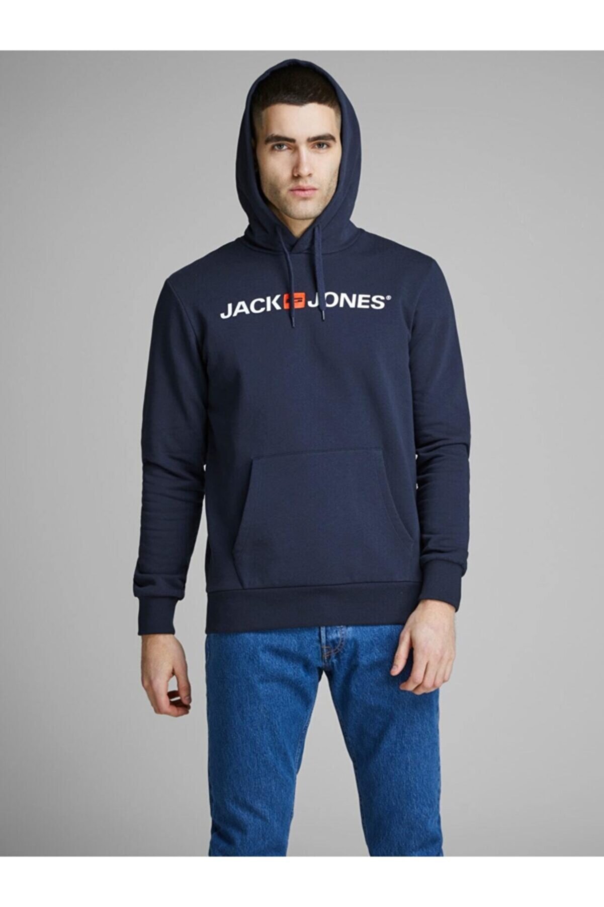 Jack & Jones Erkek Baskılı Kapüşonlu Sweatshirt 12137054