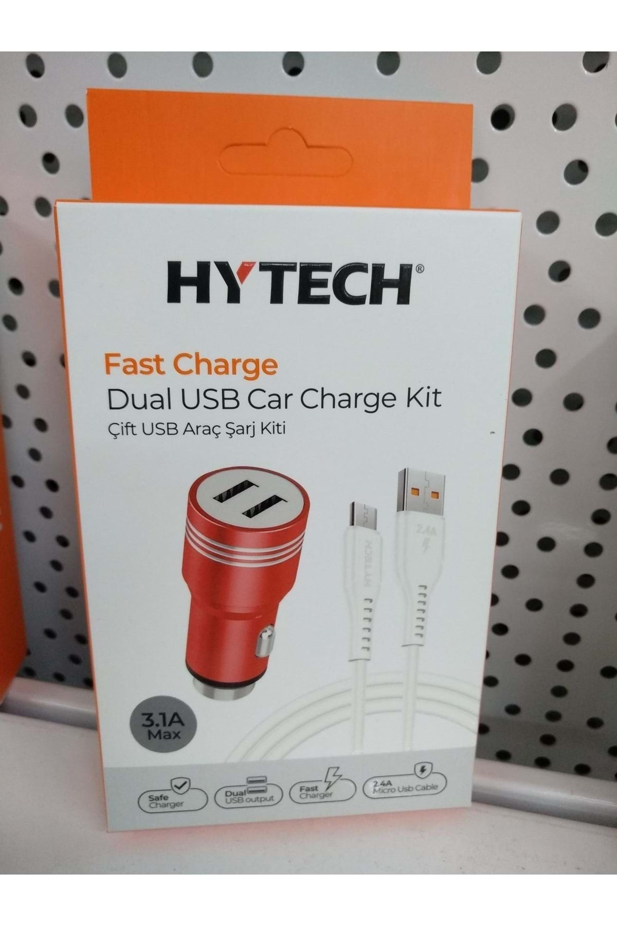 Hytech Hy-x68m 3.1a Micro Kablolu 2 Usb Girişli Kırmızı Metal Araç Şarj Cihazı