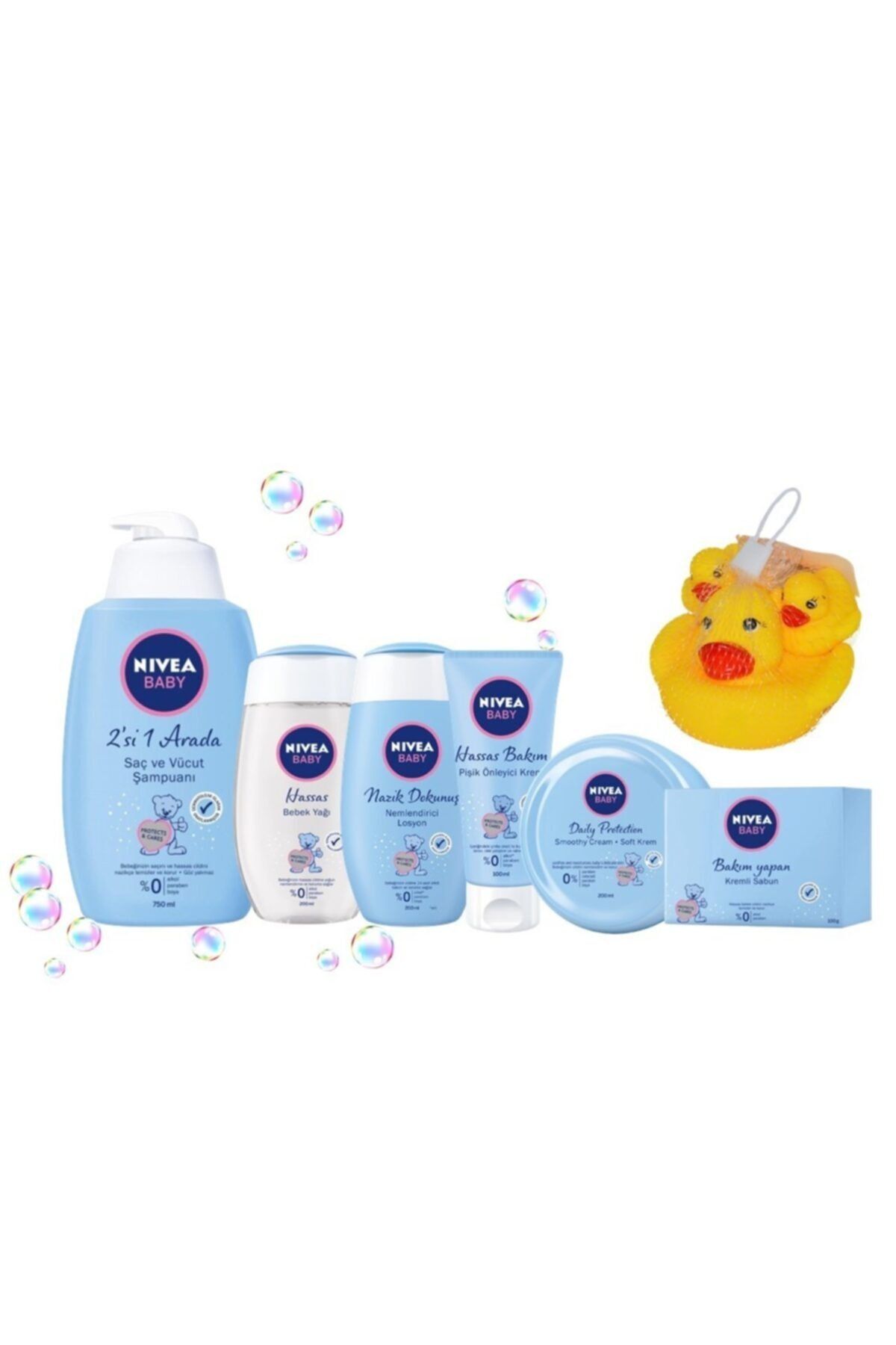 NIVEA Saç Ve Vücut Şampuanı , Losyon, Bebek Yağı , Pişik Önleyici Krem, Sabun, Soft Krem ,yüzen Ördek Seti
