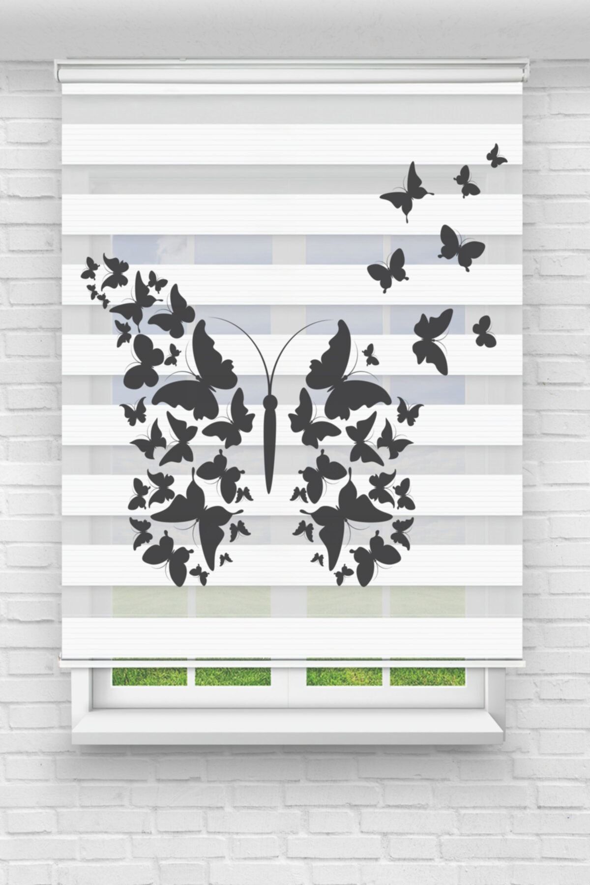 Perdecizade Siyah Kelebek Dijital Baskılı Zebra Perde-çocuk Odası Perdesi-zebra Stor Perde