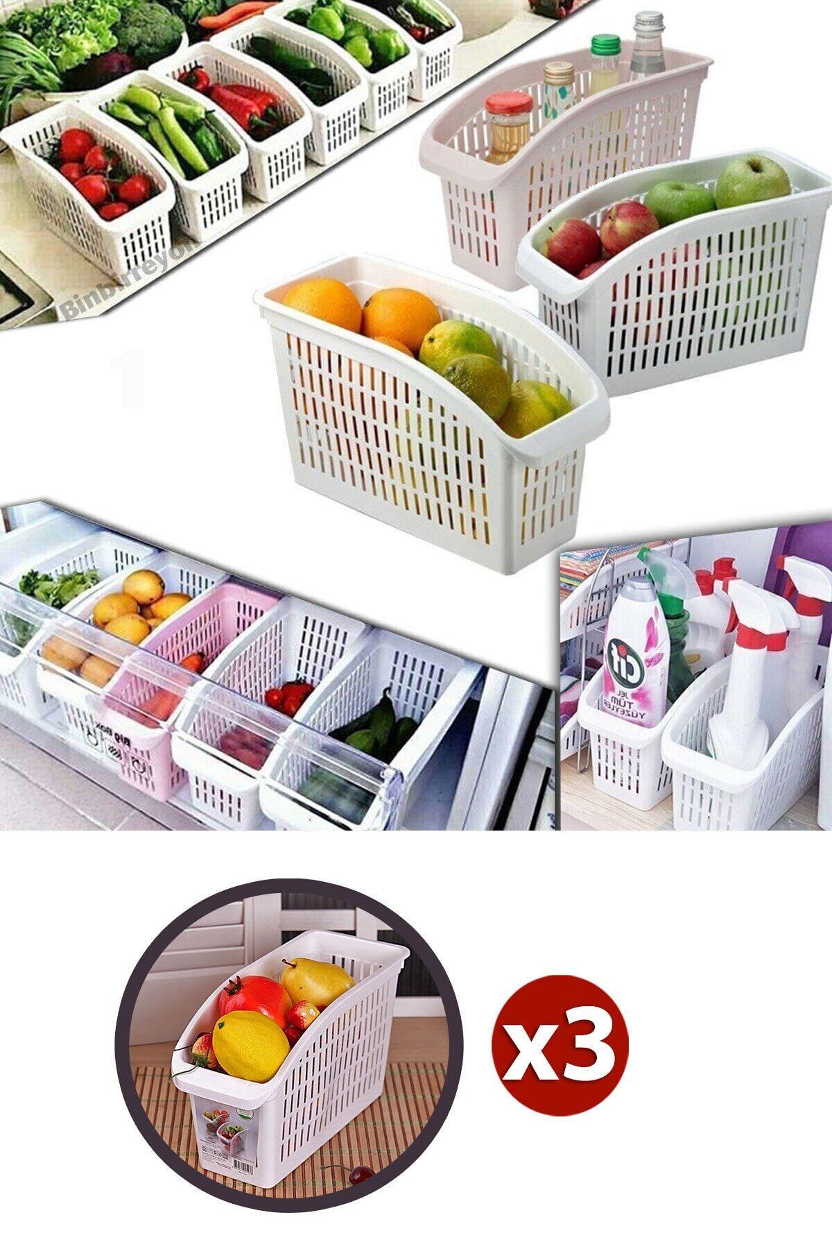ESNAFDEDE Buzdolabı Içi Düzenleyici Sebze Meyve Sepeti Mutfak Banyo Tezgah Altı Üstü Dolap Içi Organizer 3adet