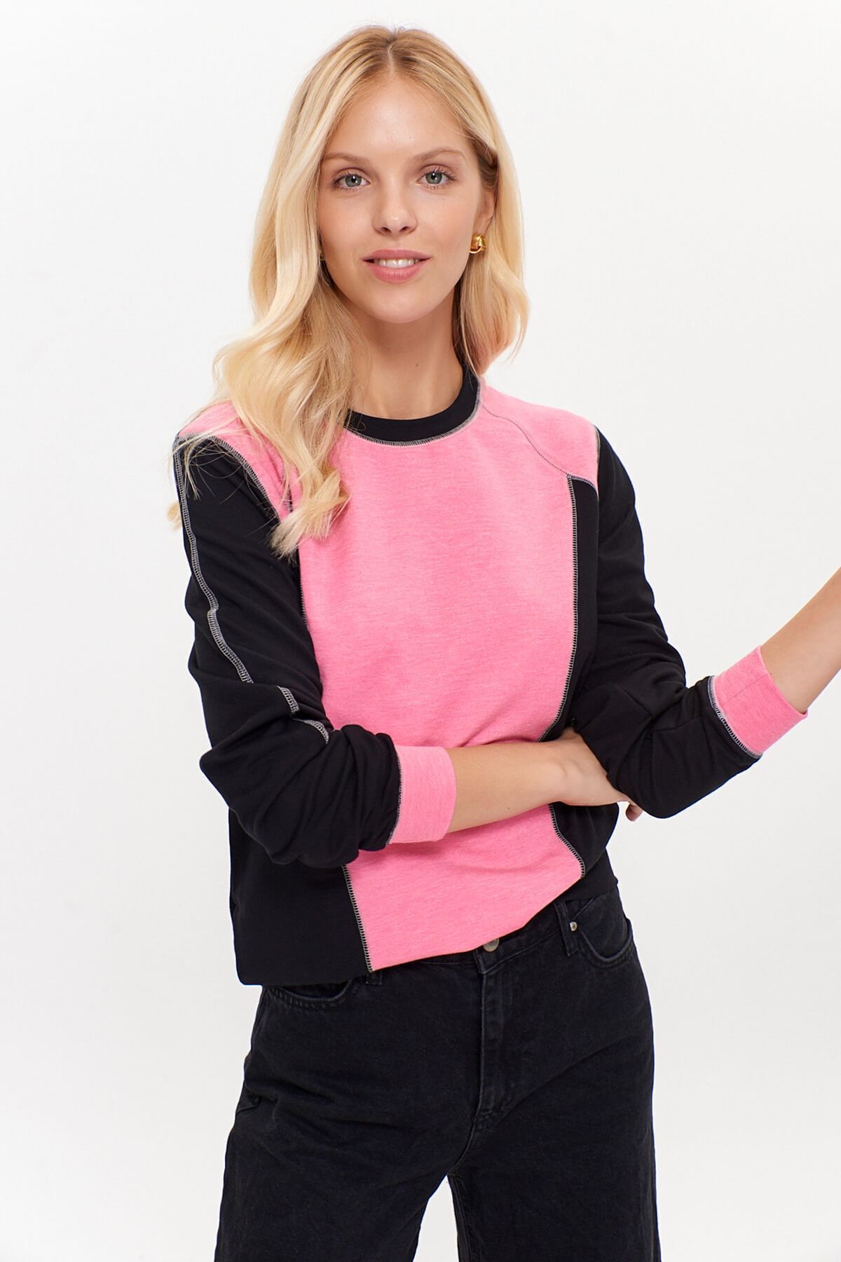 Hanna's Kadın Siyah Iki Renkli Sweatshirt