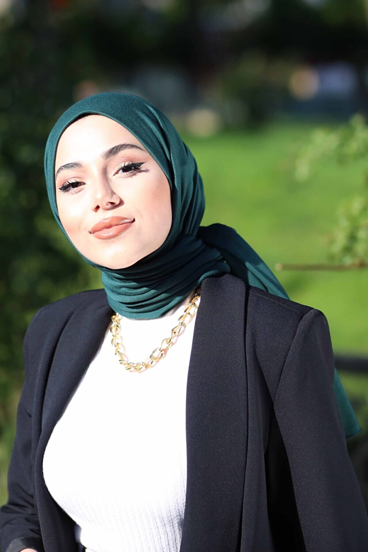 Organic Tesettür Penye Şal Hijap Modeli- Zümrüt