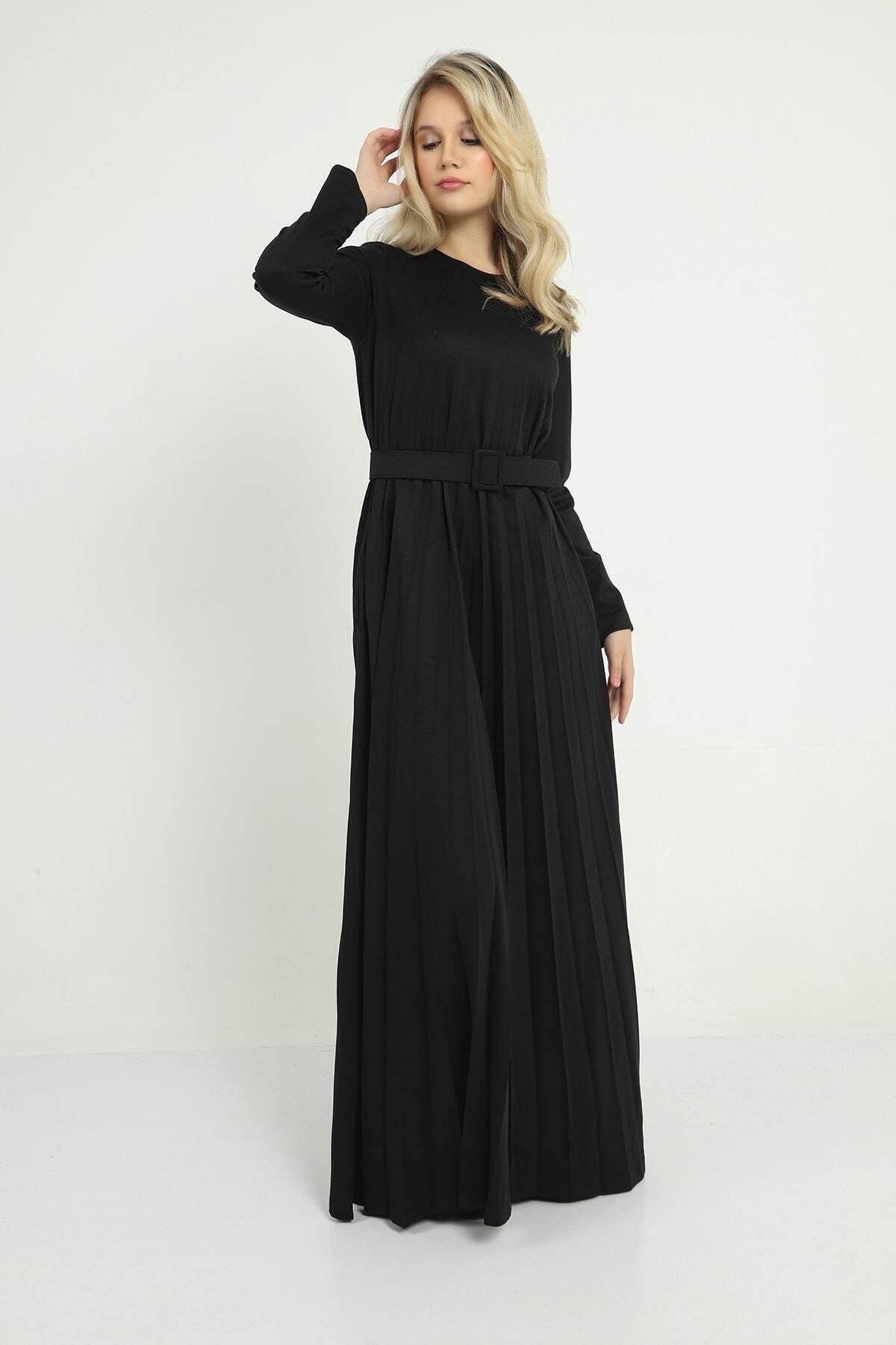 THREE'S Boydan Pilisoley Kışlık Elbise 599 Siyah