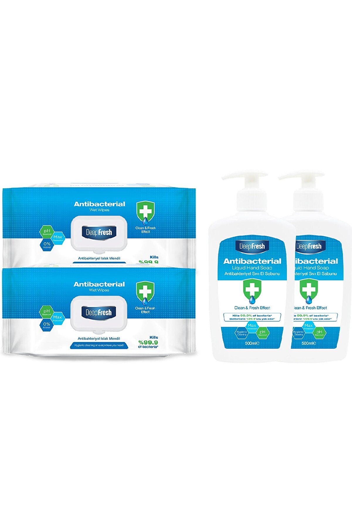 Deep Fresh Antibakteriyel Sıvı Sabun 2 X 500 Ml & Islak Mendil 2 X 100 Yaprak