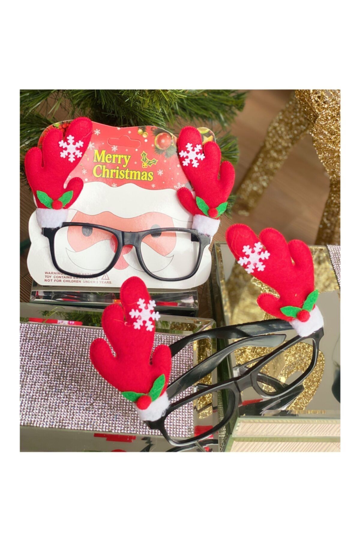 QUEEN AKSESUAR Yeni Yıl Yılbaşı Özel Lüks Geyik Boynuzlu Süslü Gözlük Noel Gözlüğü