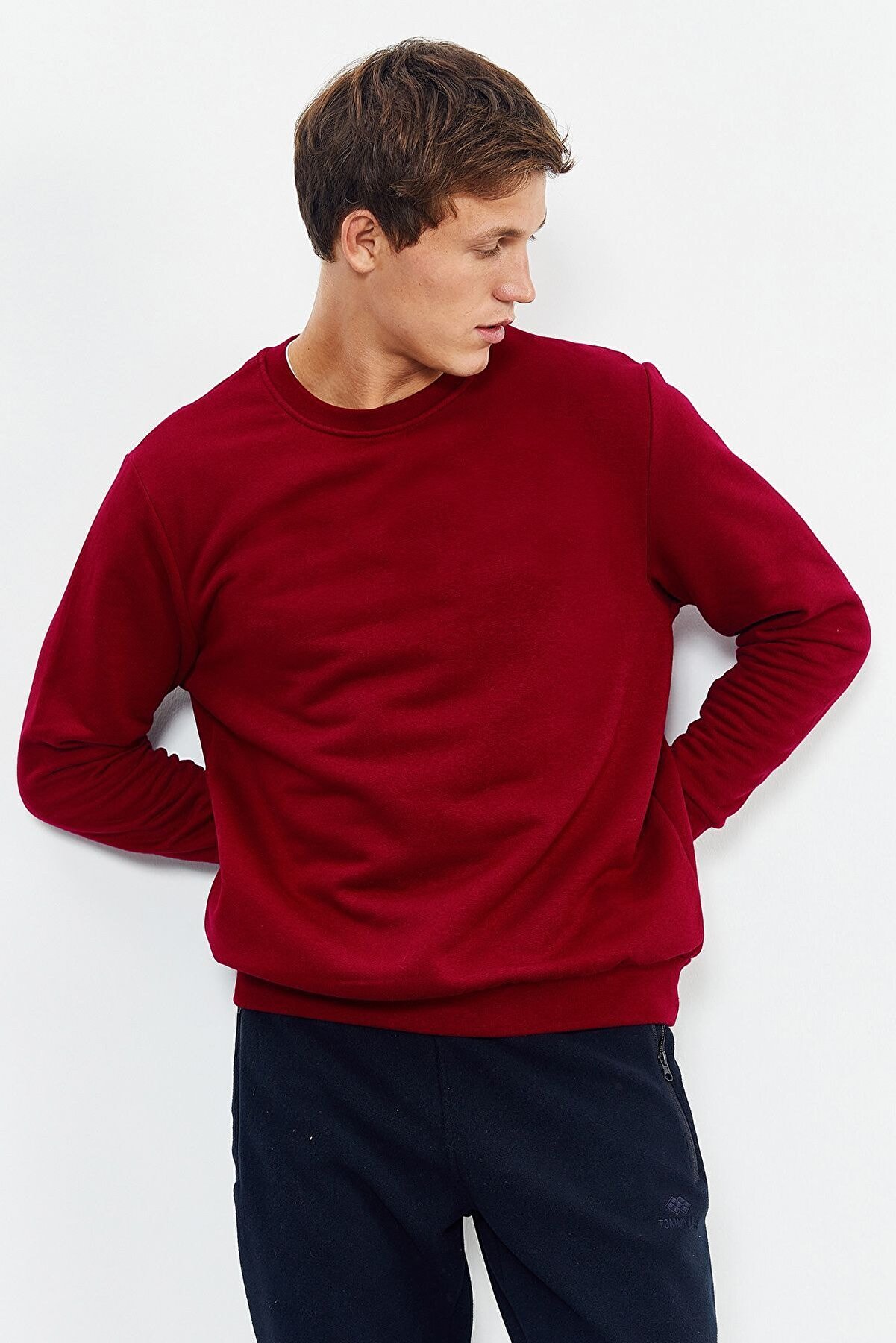 Tommy Life Kırmızı Erkek Basic O Yaka Rahat Form Sweatshirt - 88053