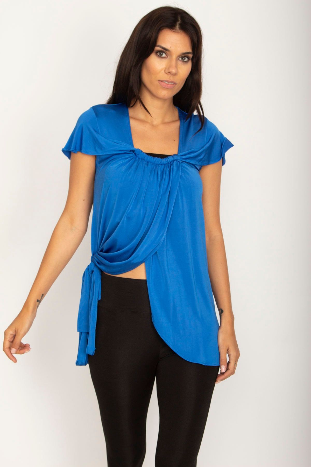 Şans Tekstil Kadın Saks Ön Detaylı Bluz 85n6080