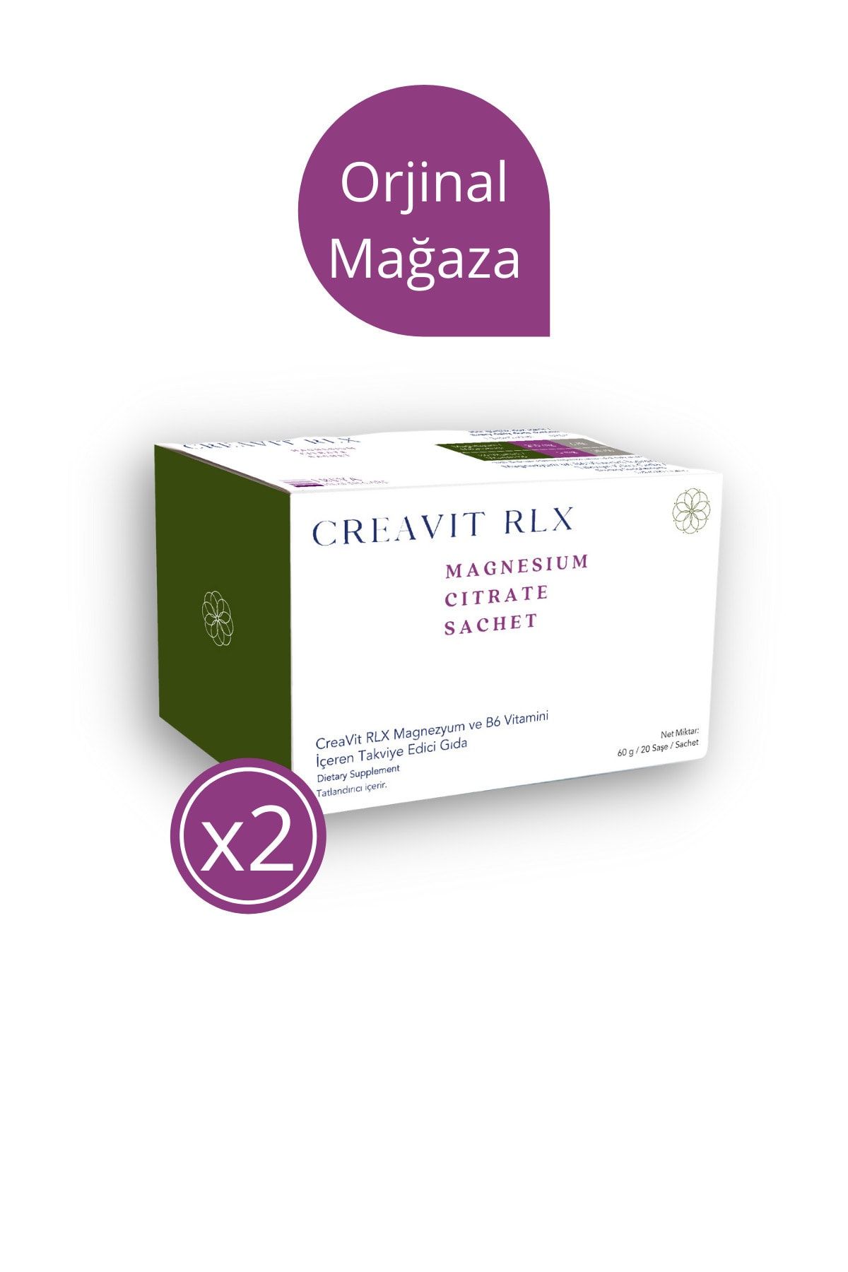 Creavit Rlx 250 Mg Magnesium 5 Mg B6 Vitamini (MAGNEZYUM SİTRAT) 20 Saşe X 2 Adet