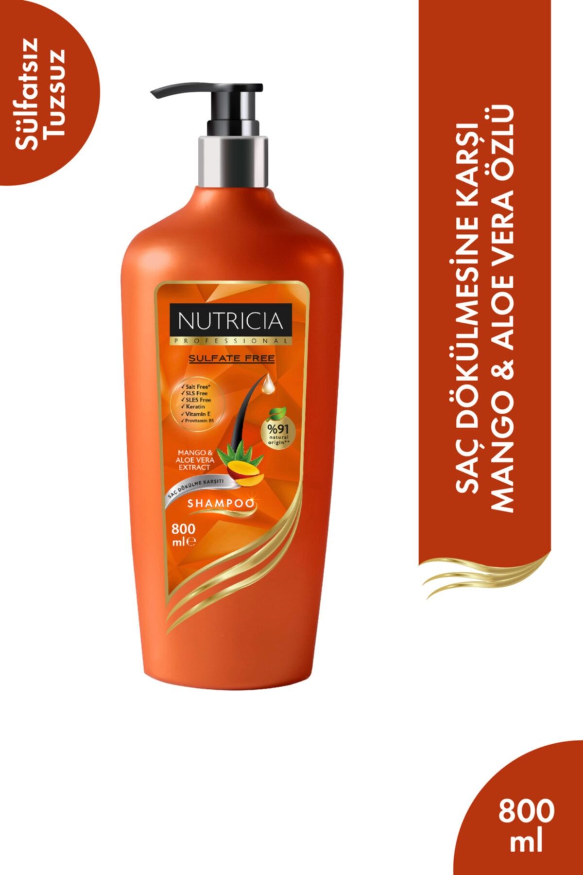 nutricia Sülfatsız Tuzsuz Keratin Özlü Şampuan Mango & Aloe Vera Saç Dökülmesine Karşı 800 ml