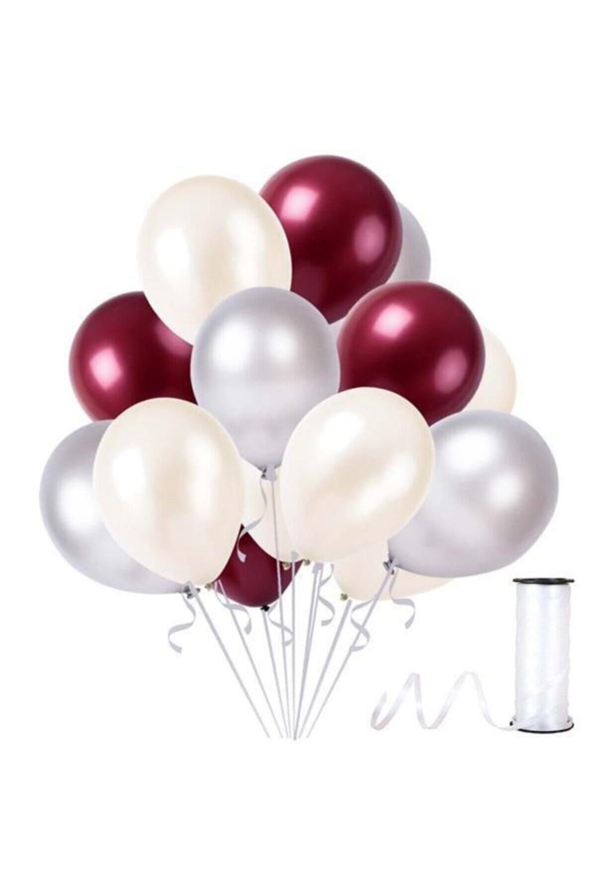 Happyland Bordo-gümüş-beyaz Metalik Sedefli Balon 30 Adet