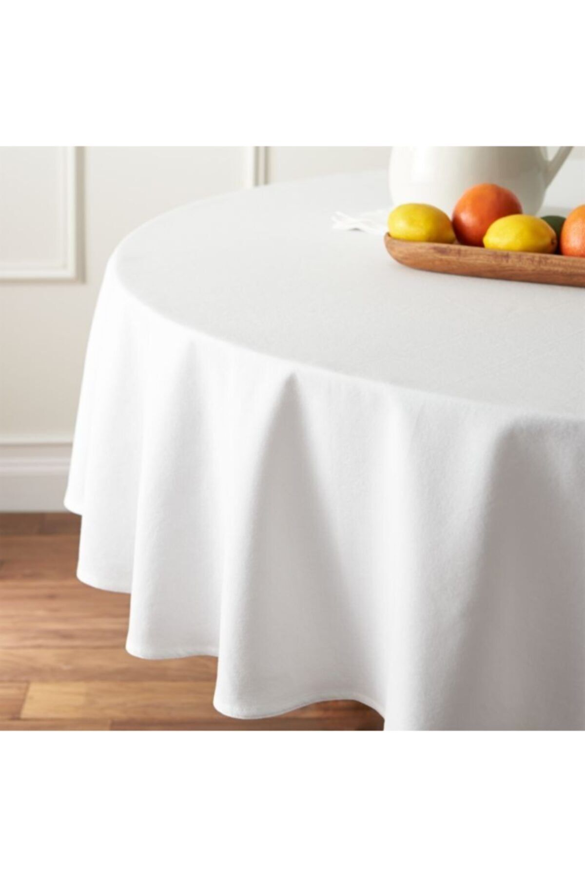DORU CONCEPT Beyaz Masa Örtüsü Yuvarlak 180 Cm Çapında Duck Kumaş