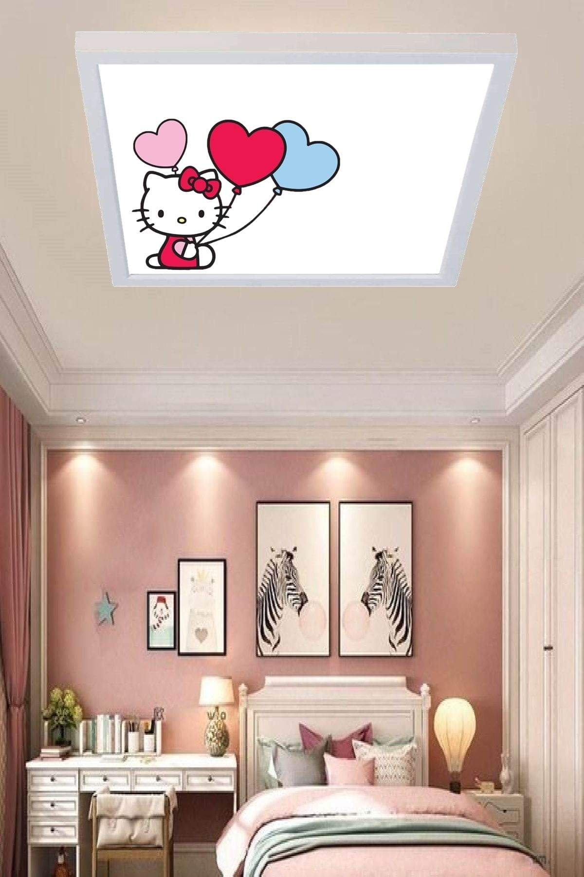 Gökyüzü Panel Hello Kitty Çocuk Avize 48w Led Beyaz Çerçeveli