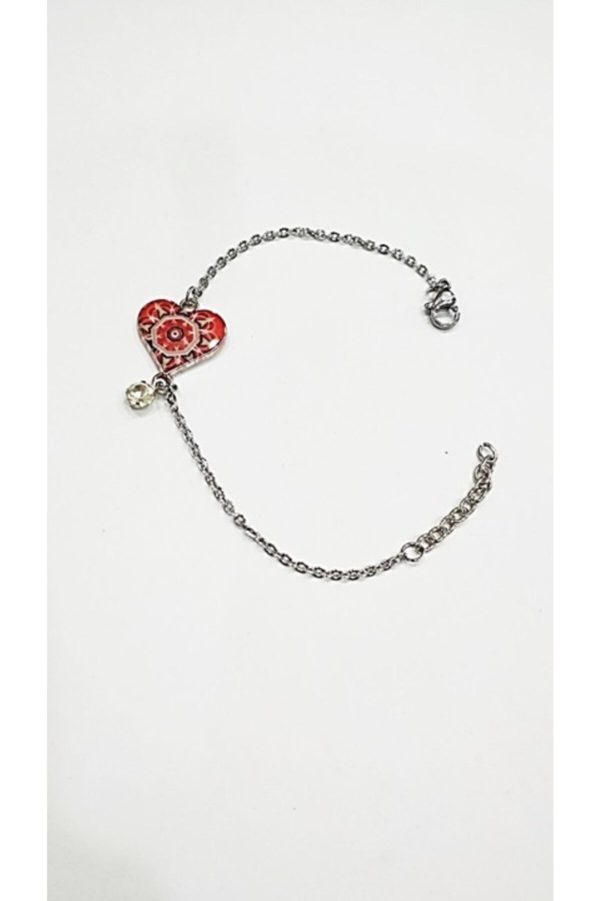 Fashion Jewellery Kırmızı Tonlarda Kalp Figürlü Zirkon Taşlı Gümüş Renk Bileklik