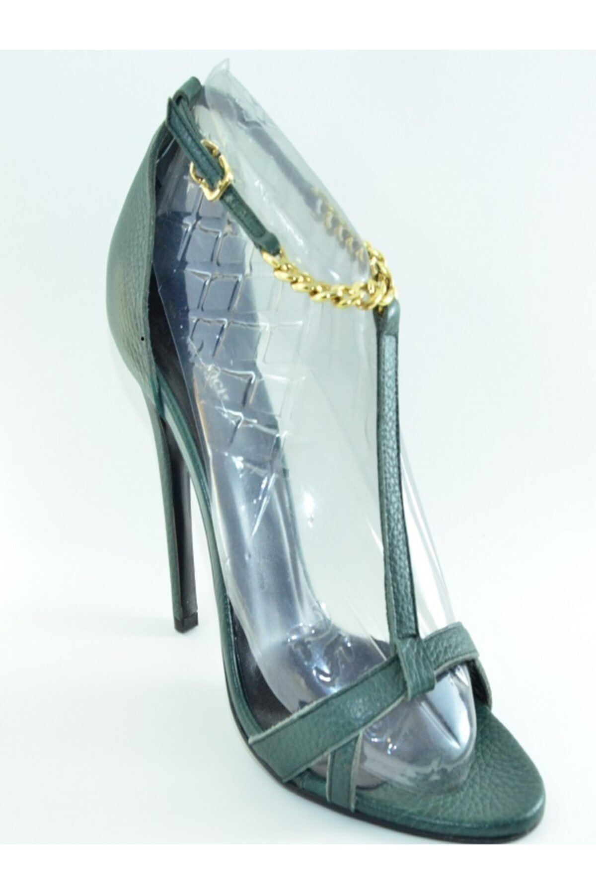 İnci Deri Yeşil Kadın Altın Zr Bilekli Topuklu Ayakkabı